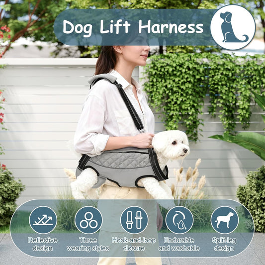 Dog Lift Harness, Pet Rehabilitation Breathable Lifts Bag, Adjustable Pet Leg Split Assistance Strap with Reflective Strip for Outdoor Walking (Grey, XL)