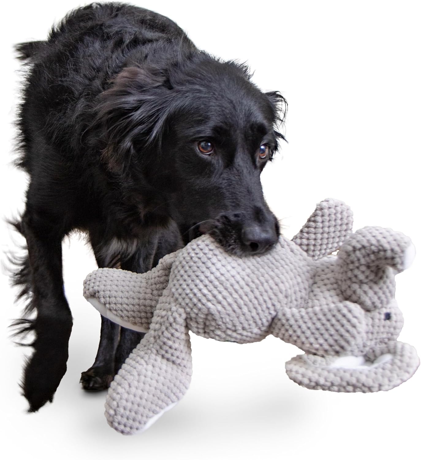 goDog Checkers Elephant Tough Plush Toy with Chew Guard Technology, Durable Checkered Fabric & Squeaker for Active Play, Gray, Large