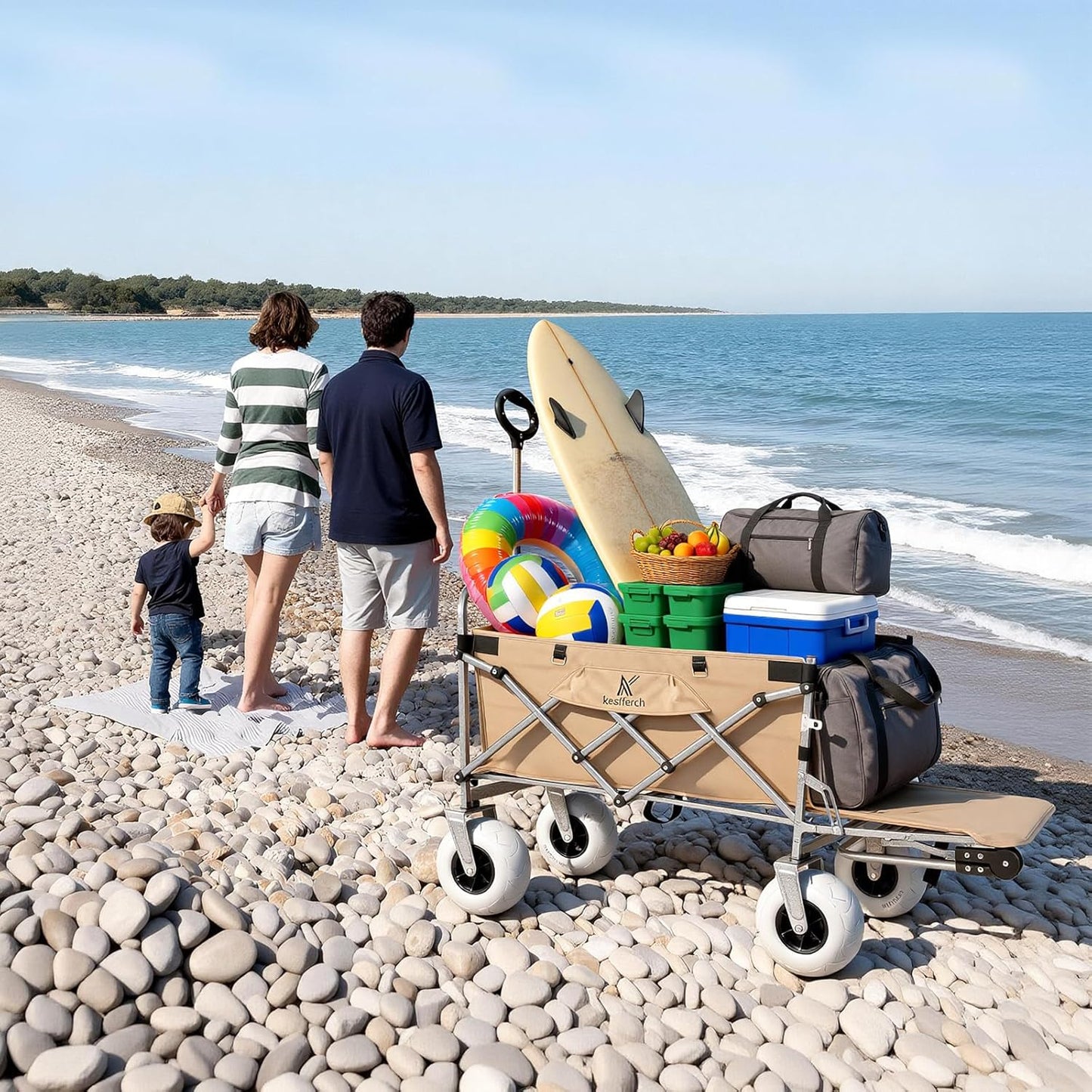 Beach Wagon with Big Wheels for Sand – 10" Balloon Tires & 450lb Heavy Duty Foldable Cart | Removable All-Terrain Design for Camping, Garden, Beach & Groceries