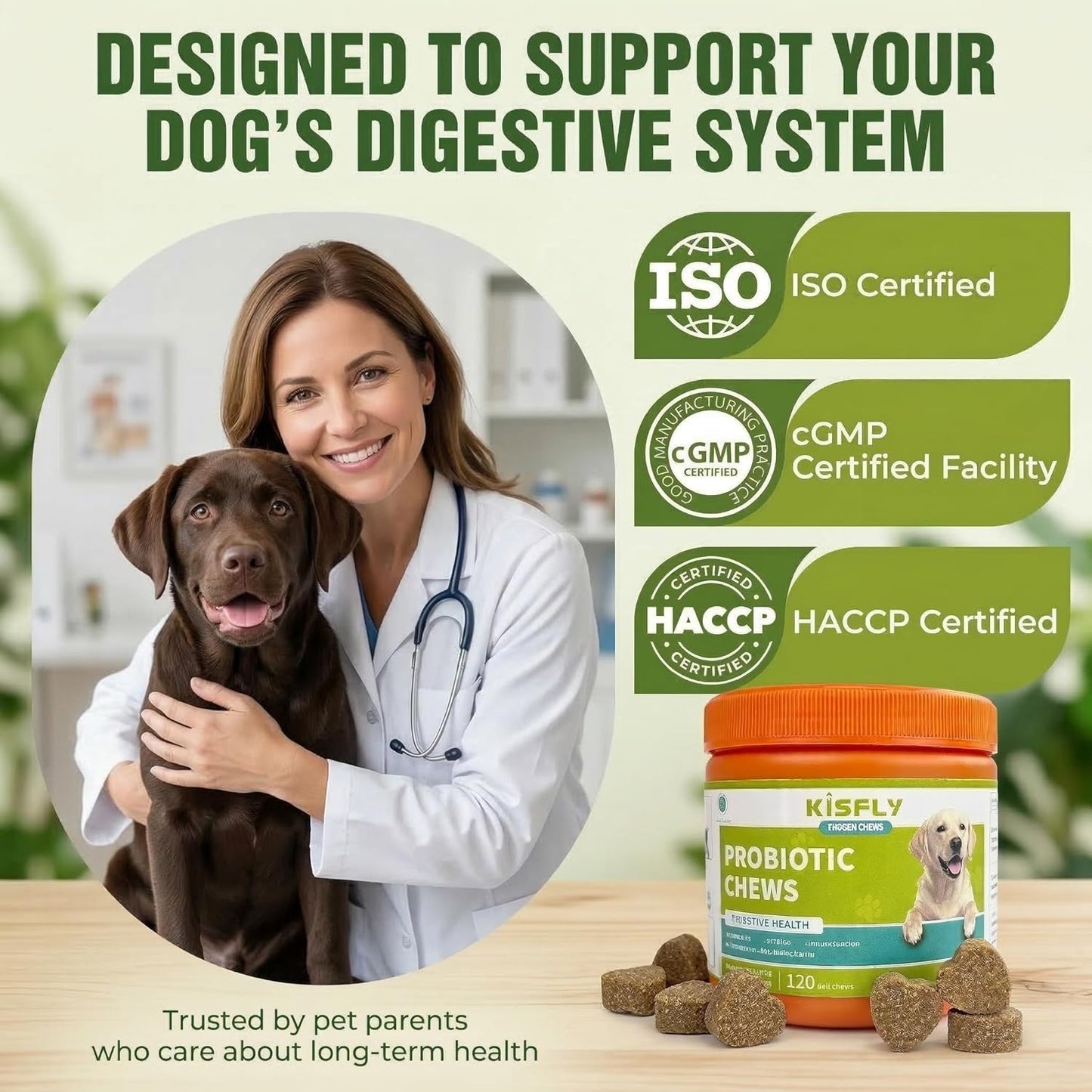 Probiotics for Dogs 20 Billion CFU - 6 Strains with Bacillus Subtilis - Soft Chews for Dog Diarrhea, Gas, Bad Breath & Itchy Skin - Digestive & Immune Support - 90 Count