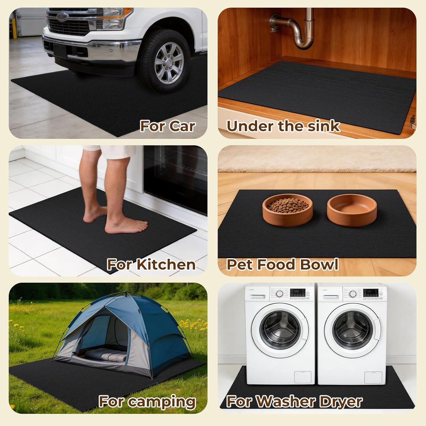 Dog Crate Mat, 29 in x 50 in Dog Playpen Mat Rubber Kennel Mat Extra Large Liner for Under Dog Crate cages, Absorbent Urine, Puppy Pee Pad Reusable Washable Floor Protector Waterproof Non-Slip Black