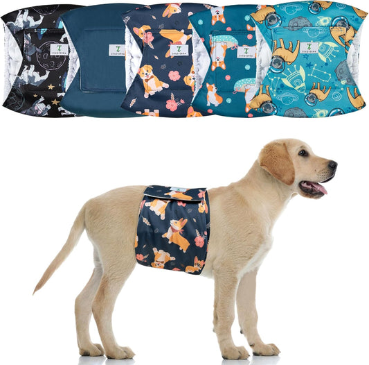 5 Pack Dog Diapers Male,Reusable Leakproof Pet Soft Dog Belly Band Wraps,High Absorbency Male Dog Diaper,Wider Washable Belly Band for Doggy Incontinence and Puppy Training