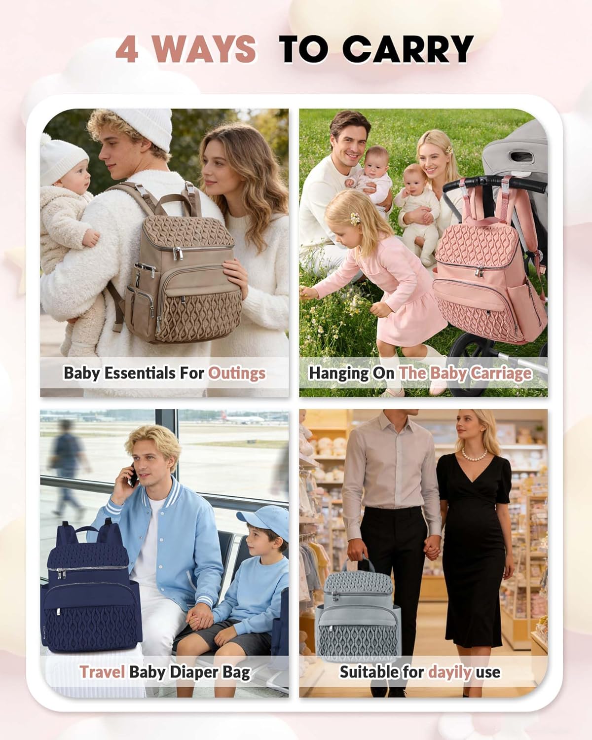 Baby Diaper Bag, Multi-Function Baby Bag for Mom Dad, Diaper Backpack with Changing Pad Stylish Pañaleras para Bebe Stroller Straps, Newborn Baby Essentials Must Haves for Women Grey Green