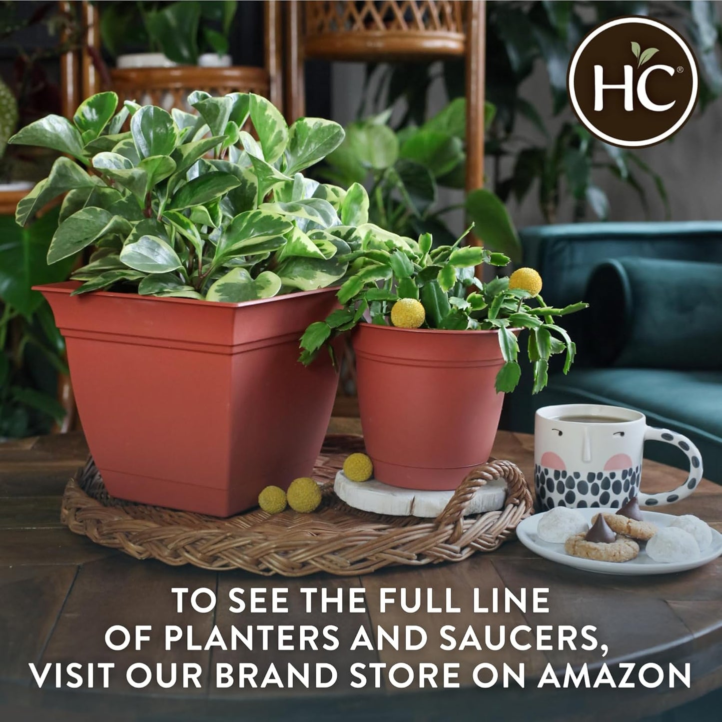 The HC Companies Eclipse Round Planter With Saucer - Outdoor & Indoor Plant Pot with Drainage Holes - Lightweight, UV-Resistant Plastic Pots For Plants, Flowers & Herbs (12" Teal, Pack of 1)