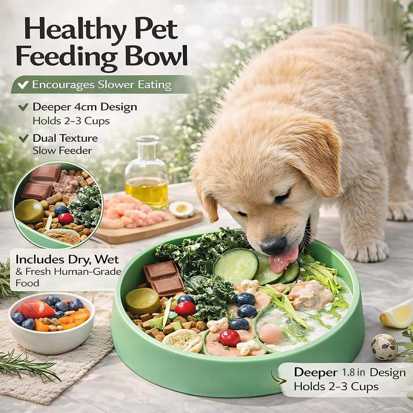2026 New Silicone Slow Feeder Pet Bowl – 1.8 in Deep Slow-Eat Dog & Cat Bowl with Strong Suction Base, Dry & Wet Food Separation, 2–3 Cups Capacity, Easy Clean Non-Slip Design,BPA-Free