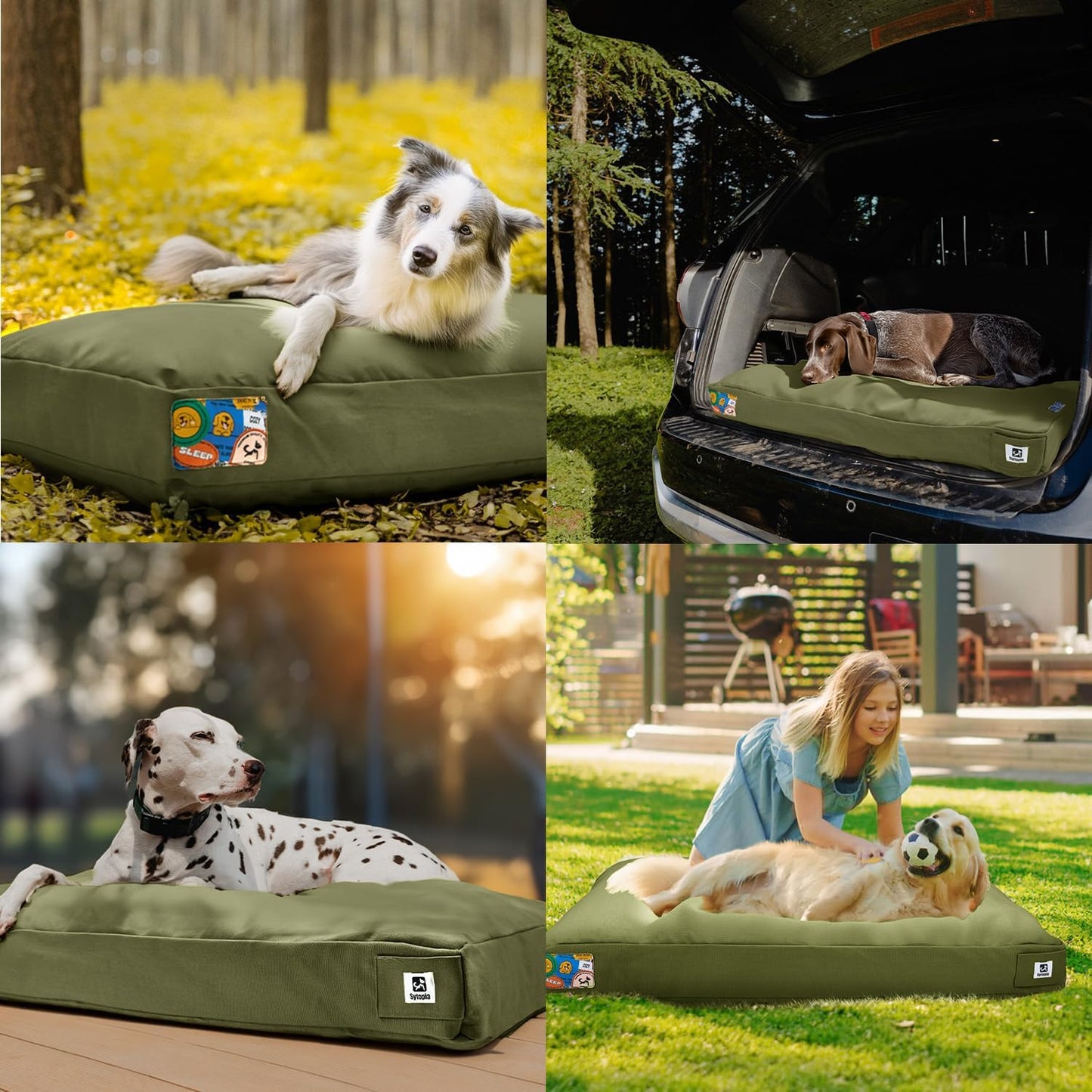 Sytopia 30 Inch Canvas Indestructible Outdoor Dog Bed for Medium Dogs, Chew Proof Dog Bed with Waterproof Washable Removable Cover, Indoor Patio Pet Pad for Crate, Green