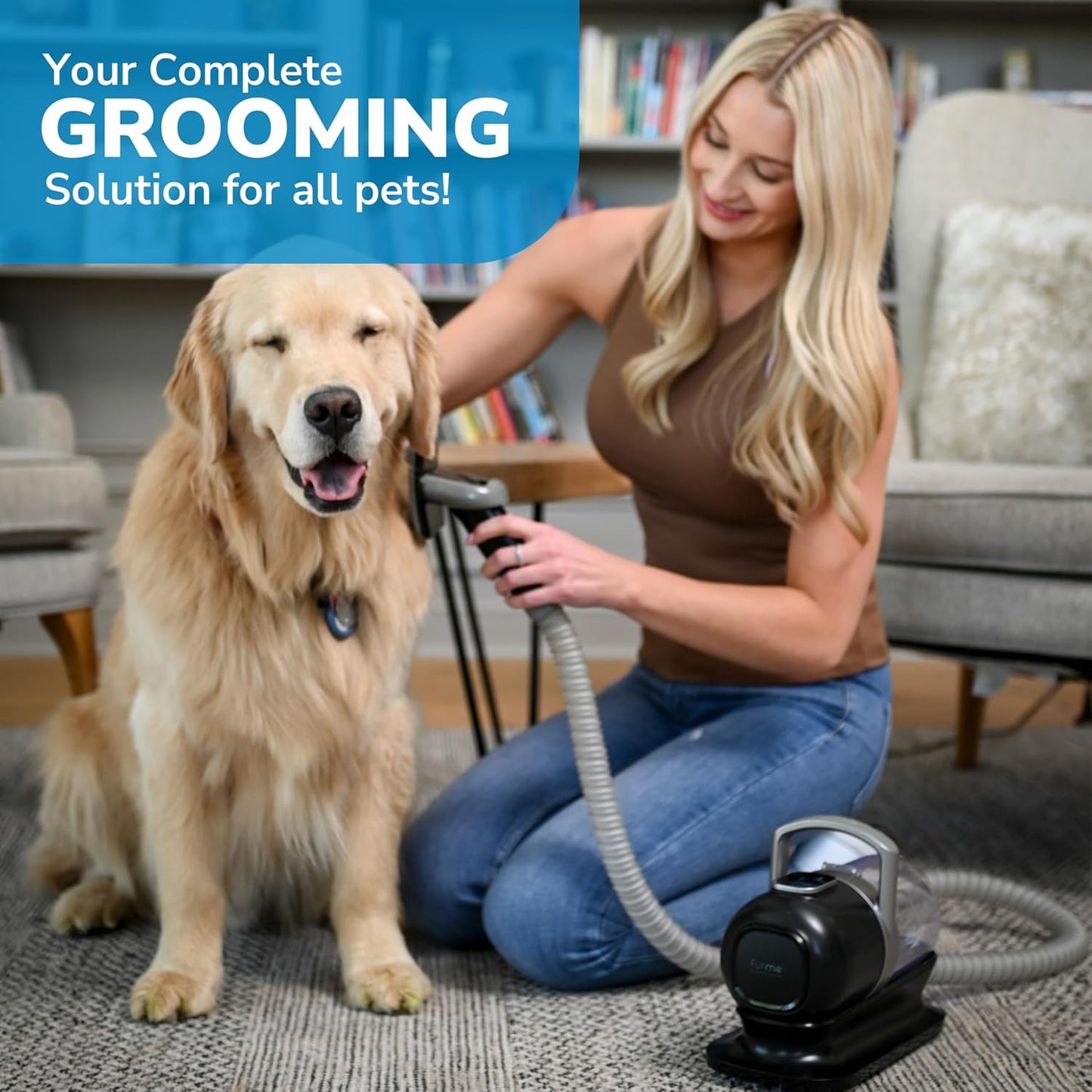 FurMe Original Pet Grooming Vacuum Kit - Cat & Dog Grooming Kit for Easy Pet Care at Home, Quiet & Safe Dog Hair Remover Machine with Brush, Clipper, Shedding & Cleaner Tools & 1L Canister