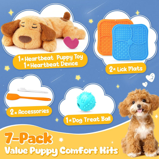Heartbeat Puppy for Dogs, Lick Mats & Treat Ball– All-Round Calming Kit for Anxiety Relief, Sleep Aid & Behavior Training, Puppy Essentials to Keep Them Busy(4 Pcs)