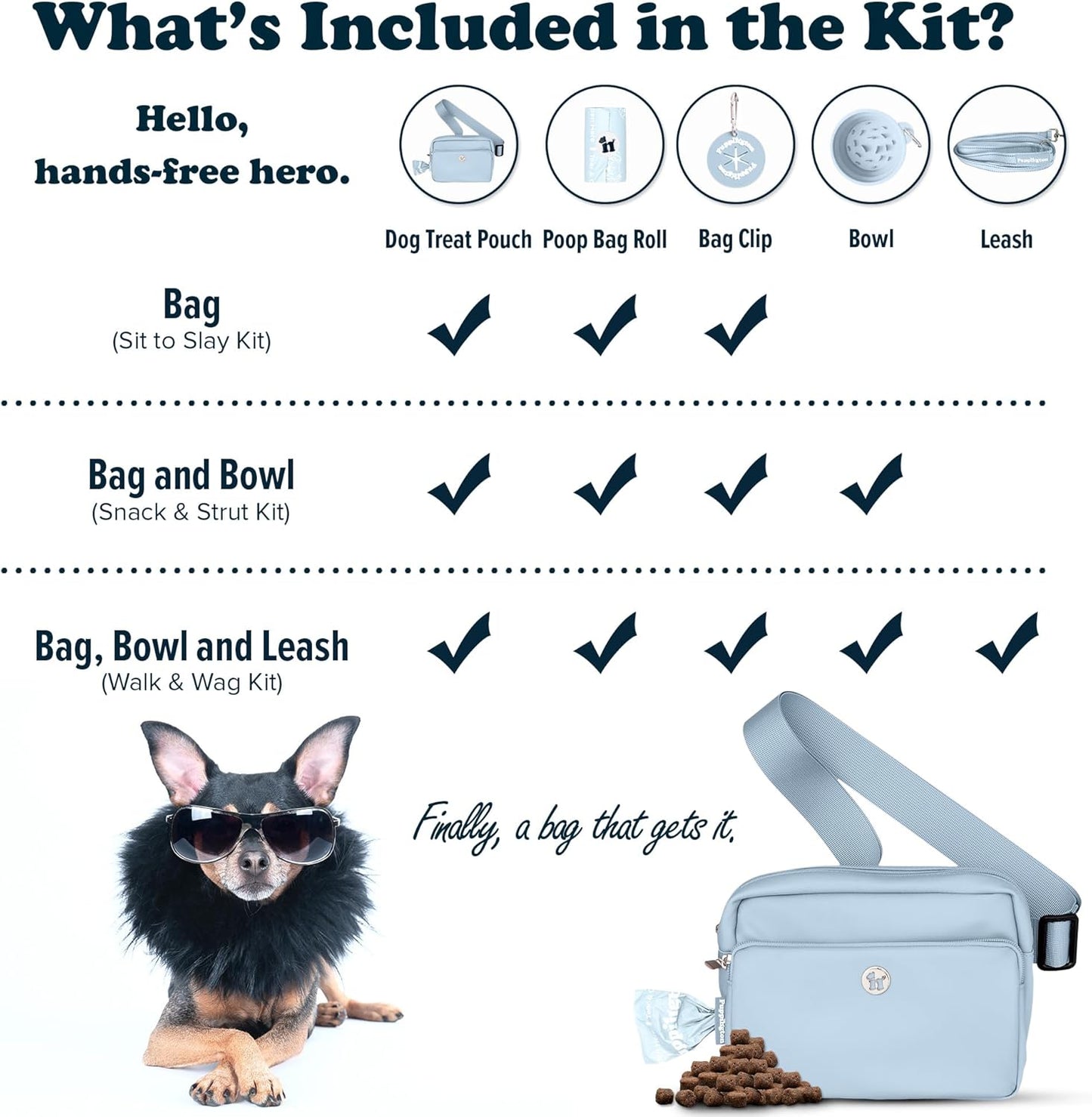 Puppington 3-in-1 Crossbody Dog Walking Bag & Treat Pouch with Matching Planet Safe Poop Bags & Built-In Dispenser - Dog Mom Gift for Puppy Training with Zippered Pockets (Ice Blue)