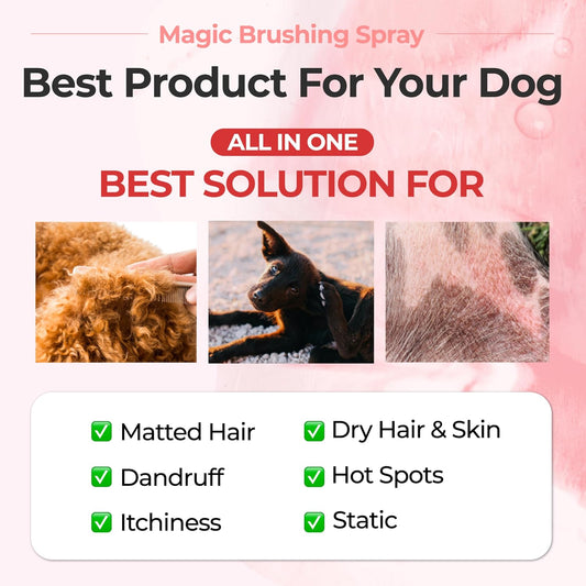 JAYU PET Magic Brushing Spray - Fur Detangler & Dematting Solution, Hypoallergenic Deodorizer, Conditioner & Itch Relief, Shining & Grooming Spray for Dogs (5.8fl oz, 170ml)