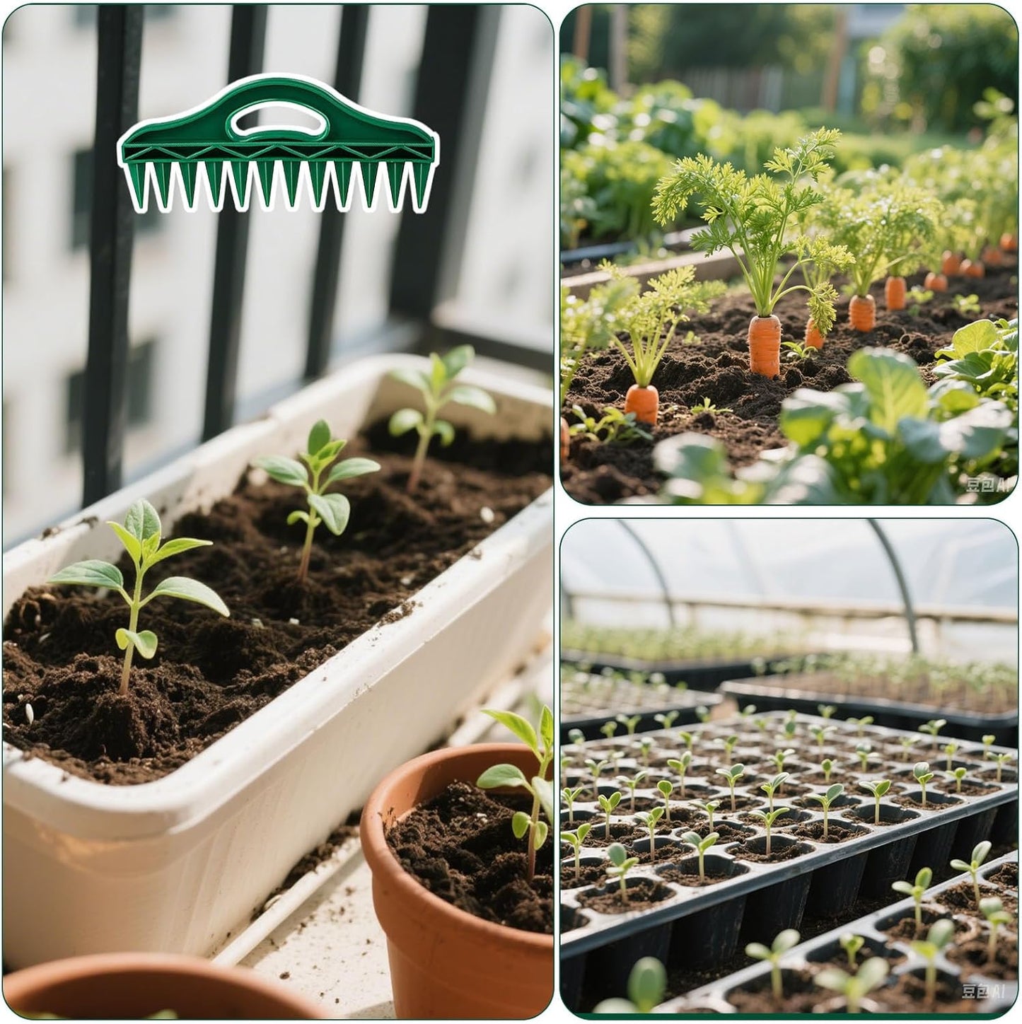 12-Hole Seed Planter Tool for Raised Beds & Pots - Fixed-Spacing Garden Dibber, Hand-Depth Control (Solid 190g)