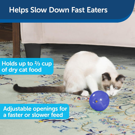 PetSafe SlimCat Interactive Feeder - Combines Play with Mealtime - Adjustable Portions - BPA-Free Plastic - Slow Feeder for Digestion - Lightweight, Dishwasher-Safe Toy - Blue