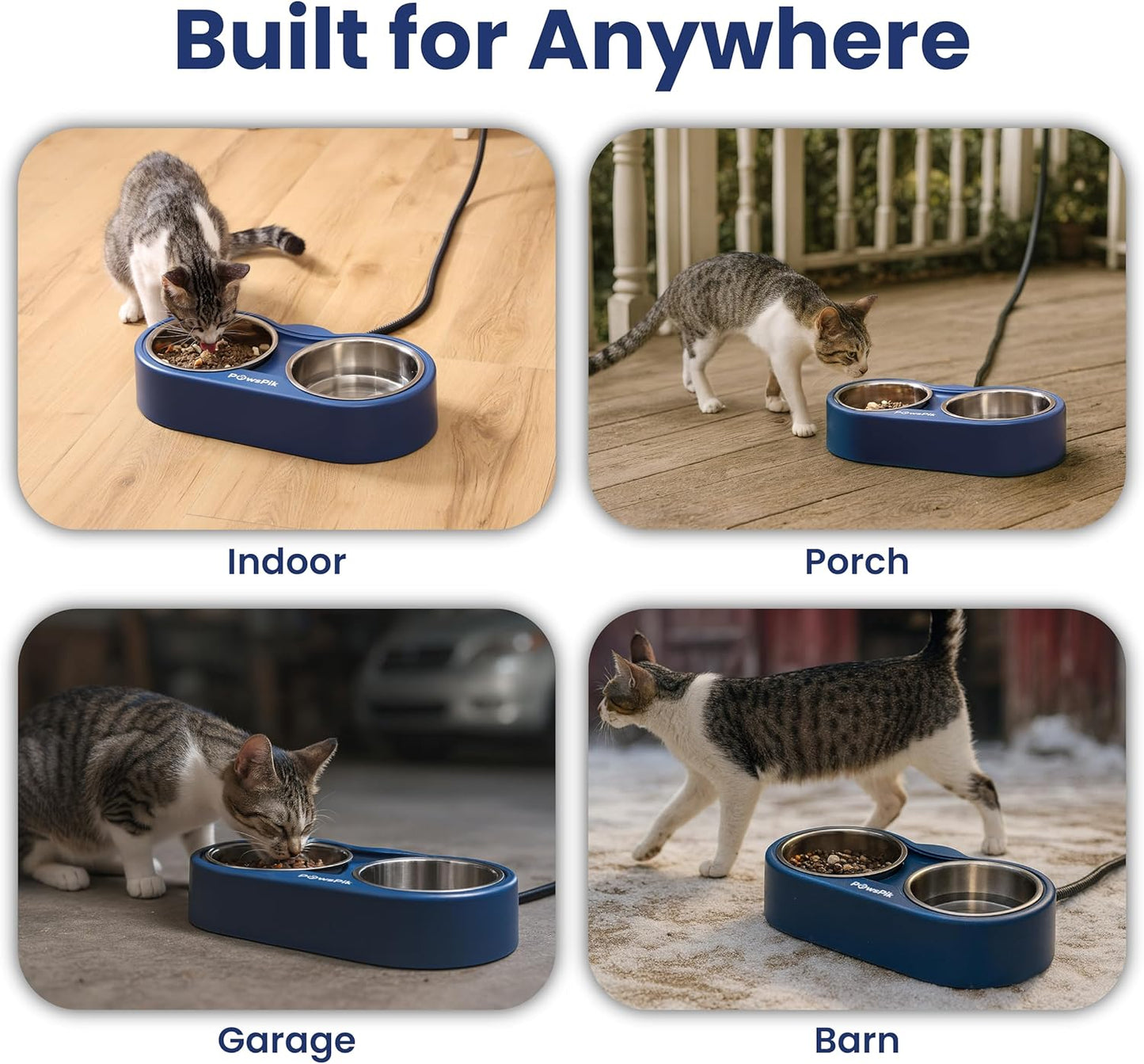 PawsPik Heated Water Bowl for Cats, 18/8 Stainless Steel Heated Pet Bowl, Outdoor Cat Bowl in Winter, Blue, 3 Cups