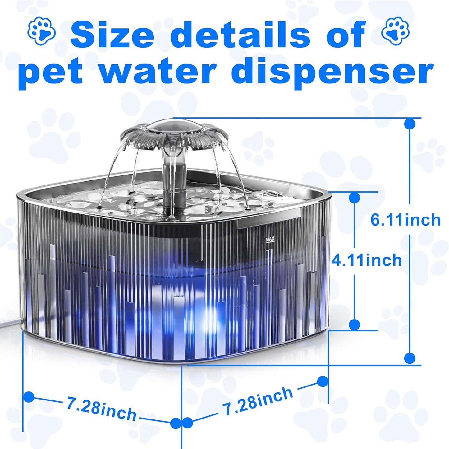 Cat Water Fountain Stainless Steel:77oz/2.2L water fountains for cats indoor - cat water fountain for Drinking -Automatic Cat Watering Bowl Dispenser -Pet Water Fountain Inside with Flower Kitty Spout