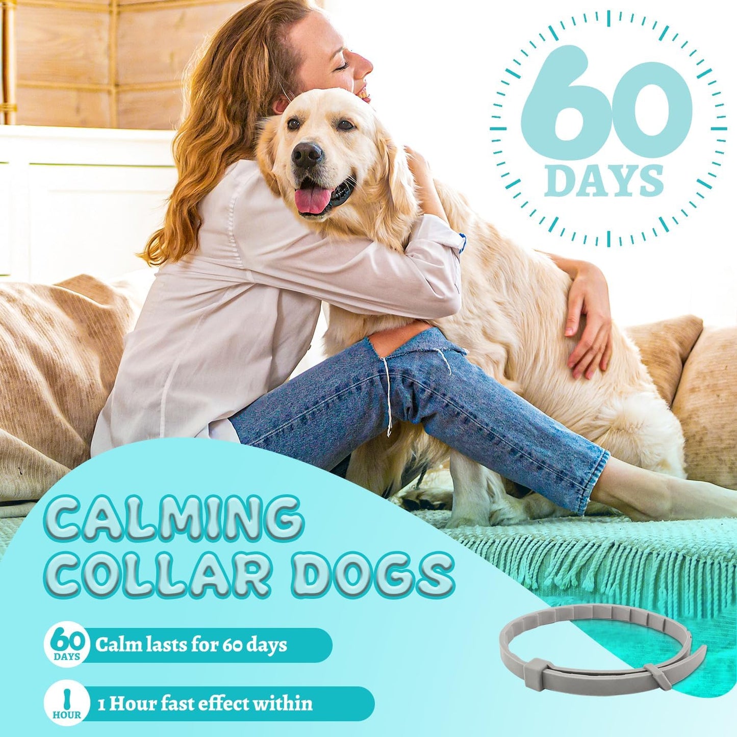 Calming Collars for Dogs, 4 Packs Dog Calming Collar Contains Long Lasting Pheromone for 60 Days, Separation/Stress/Anxiety Relief for Dogs, Adjustable for Small Medium Large Dog (Grey)