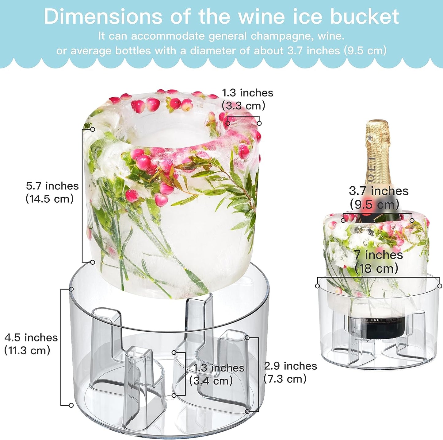 Ice Molds, Ice Bucket, Ice Mold Wine Bottle Chiller, DIY Champagne Cocktails Clear Bucket Freezer Chiller, Any Floral or Fruits Decoration for Party, Wedding and Celebration, Beautiful with Creative