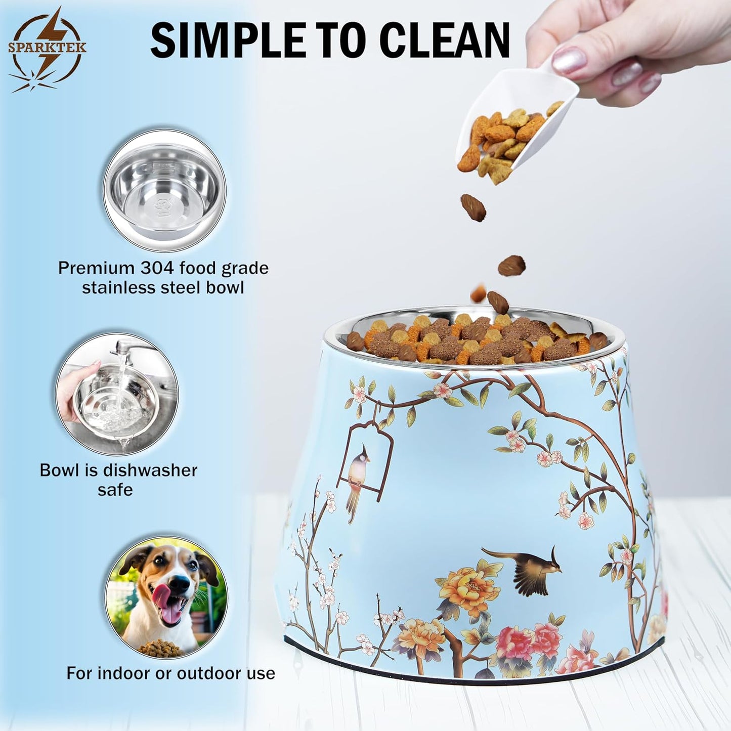 Elevated Dog Bowl 7inch Height Ideal for Medium Size Dogs it has Food-Grade 304 Stainless Steel Bowls for Food/Water Beautiful Design Non-Slip 3.8 Cups(860ml) Capacity Bowl Feeder (Blue)