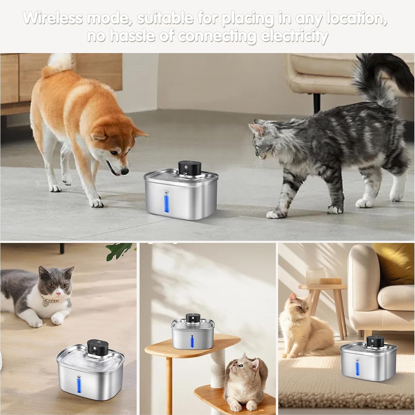 Replacement Pump for 5L Cat Water Fountain Cordless Dog Water Dispenser Ultra Quiet Long Lifespan Water Pump, LED Lights
