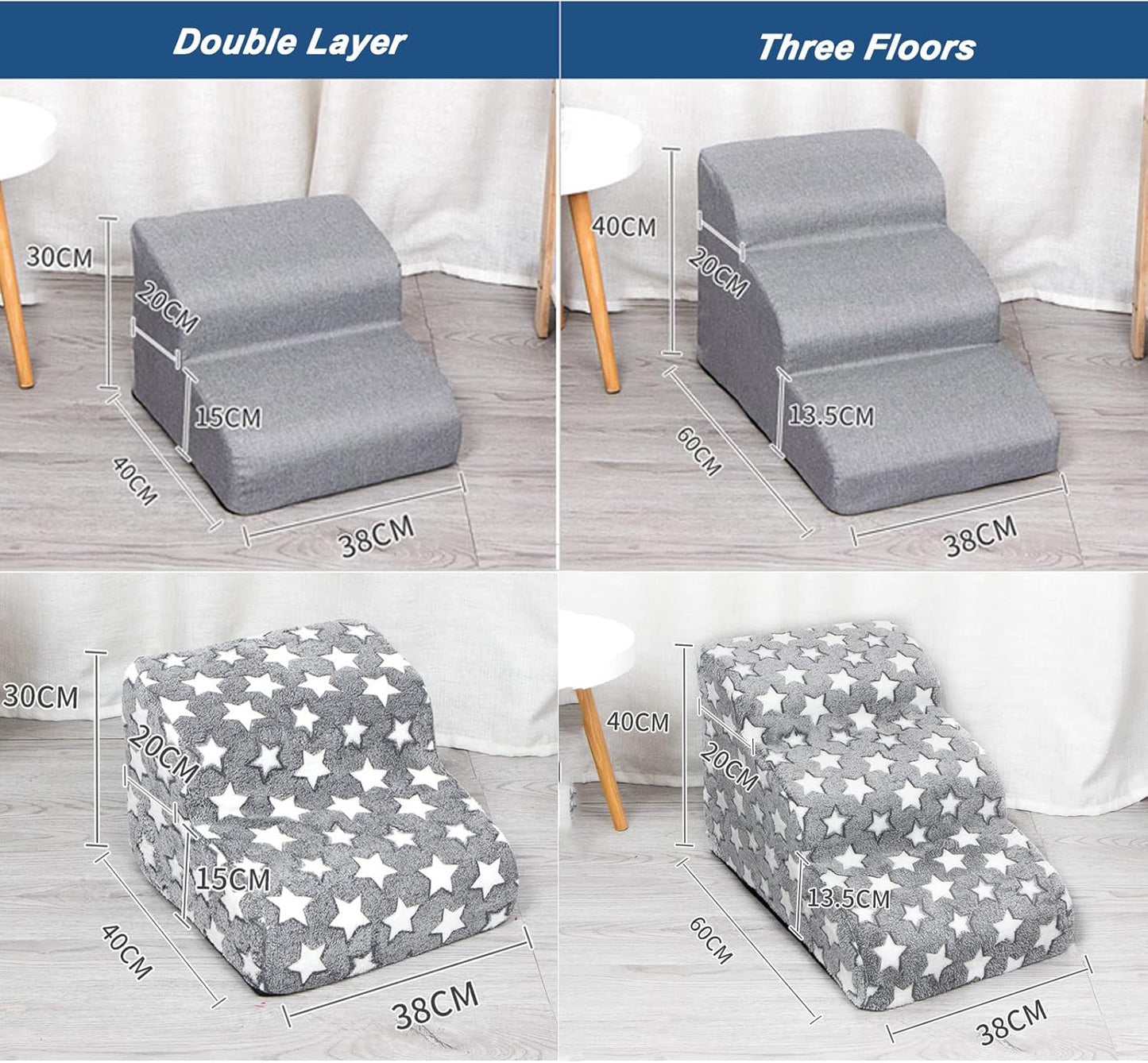 Pet Foam Stairs, Extra Wide Deep Dog Ramp for Sofa, Soft Foam Dog Ladder for Older Injured Small Dogs Puppies Cats for High Sofas Stairs Bed