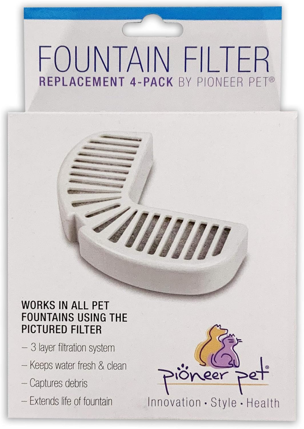 Pioneer Pet Water Fountain Replacement Filters – 4 Pack - fits Raindrop Stainless Steel and Big Max Ceramic Fountains – Easy to Change, Carbon Water Filter (3014)