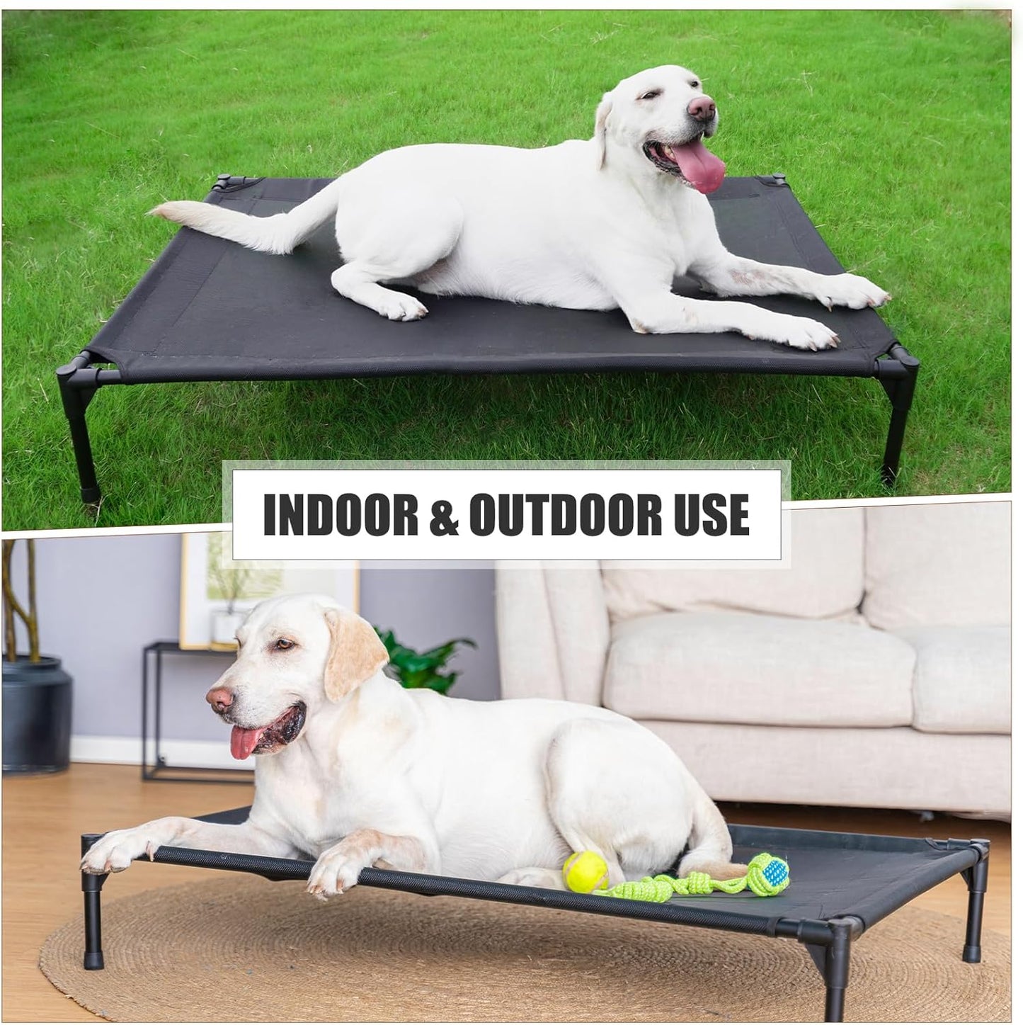 Elevated Dog Bed for Medium Dogs, Raised Dog Cot, Heavy Duty Pet Cots with Durable Supportive Teslin Recyclable Washable Mesh, Indoor & Outdoor, Dark Grey, 32" L x 25" W x 7" Th