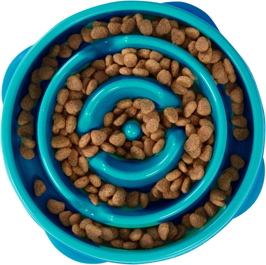 Outward Hound Fun Feeder Slo Bowl, Slow Feeder Dog Bowl, Medium/Mini, Turquoise & Outward Hound Dog Brick Interactive Treat Puzzle Dog Toy, Intermediate