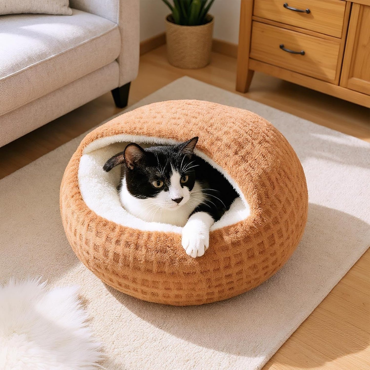 Hooded Calming Cat Cave - Hooded Kitten Bed, Cat Tent for Home Bedroom Balcony, Pet Bed with Thick Padding, Pet Sleeping House, Cave Cushion for Indoor Shelter Living Room Apartment