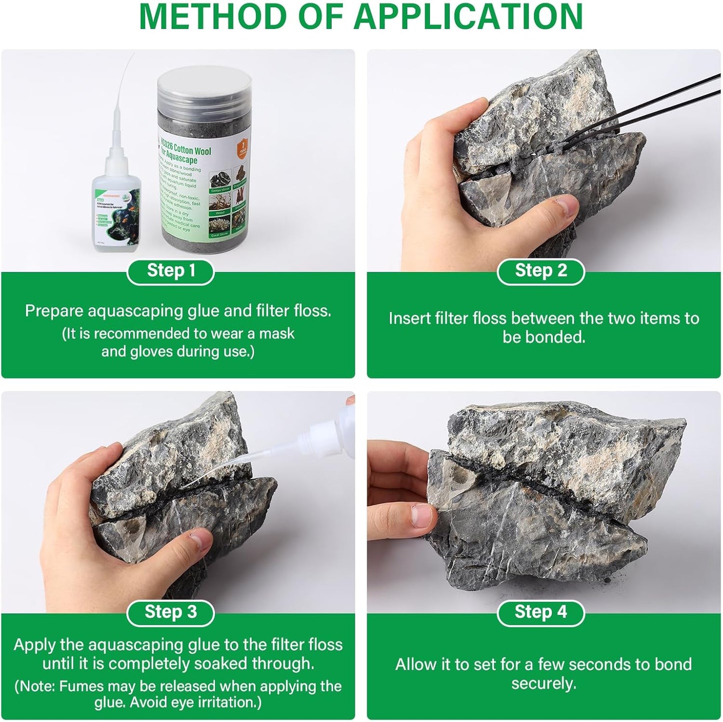 Cotton Wool for Aquascape - Gap Filler Cotton for Rocks & Wood | Aquarium Safe Bonding Material | Secure Adhesive Helper(Gray (Seiryu Stone Color))