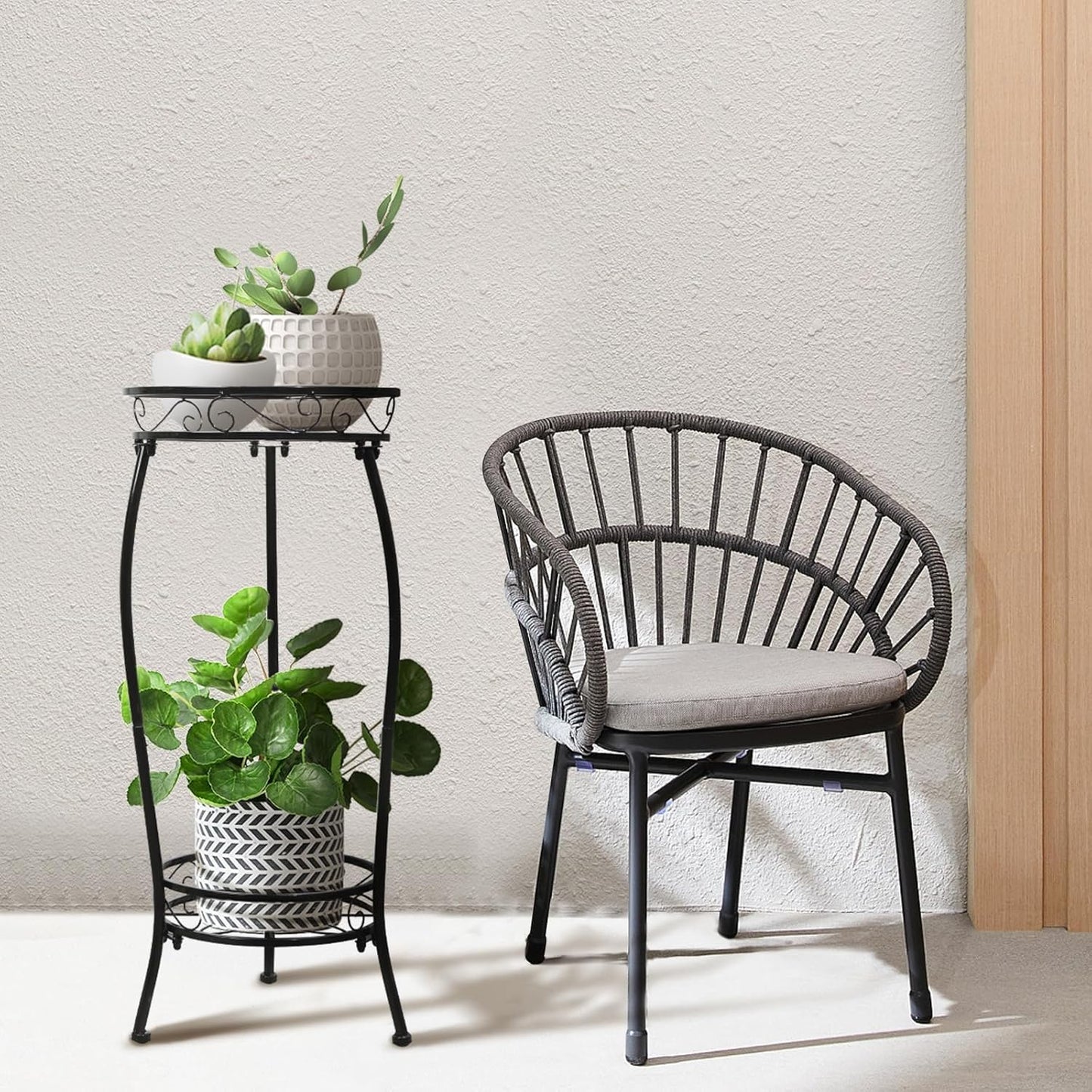 Plant Stand Indoor Outdoor 2 Tier 27" Tall Metal Potted Holder Rack Flower Pot Stand Heavy Duty Plant Shelf Rustproof Iron Multiple Plant Round Supports Rack for Planter Corner Garden