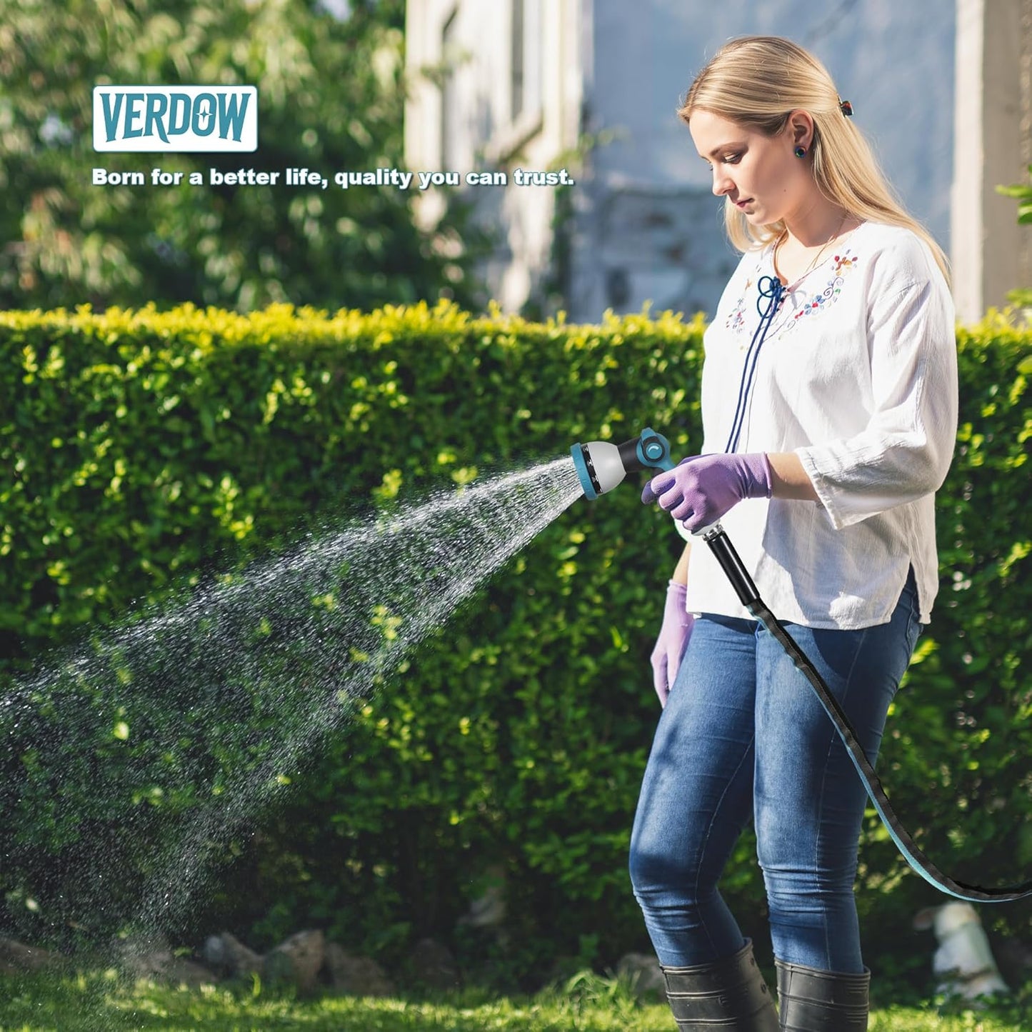 Garden Hose Water Hose 100ft Lightweight Flexible, Kink-Free Outdoor Heavy Duty 3/4" Rustproof Metal Fittings, 10-Pattern 360° Rotating Spray Nozzle for Yard Lawn Car Wash