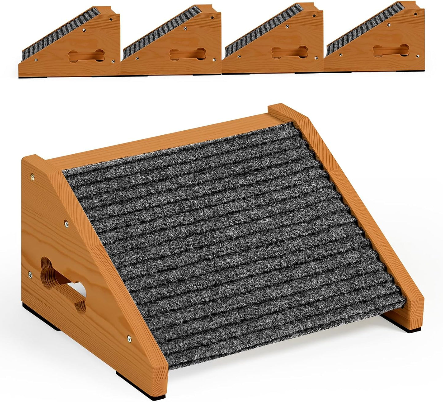 4 Pack Wooden Dog Ramp for Stairs Suits for Small Medium Dogs Cats, Pet Steps Stairs for Staircase for Dogs Cats Brown,Need Installation,13 * 9.8 * 5.1 inch