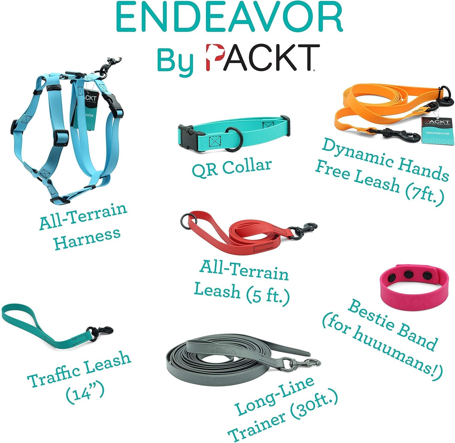 PACKT - Endeavor X3 Waterproof Dog Collar | Made in USA, Odor Proof, 100% Waterproof | Leather-Like Biothane Dog Collar |Rust-Proof Stainless Steel Hardware | 2-Year Chew-Warranty | Ocean-Medium