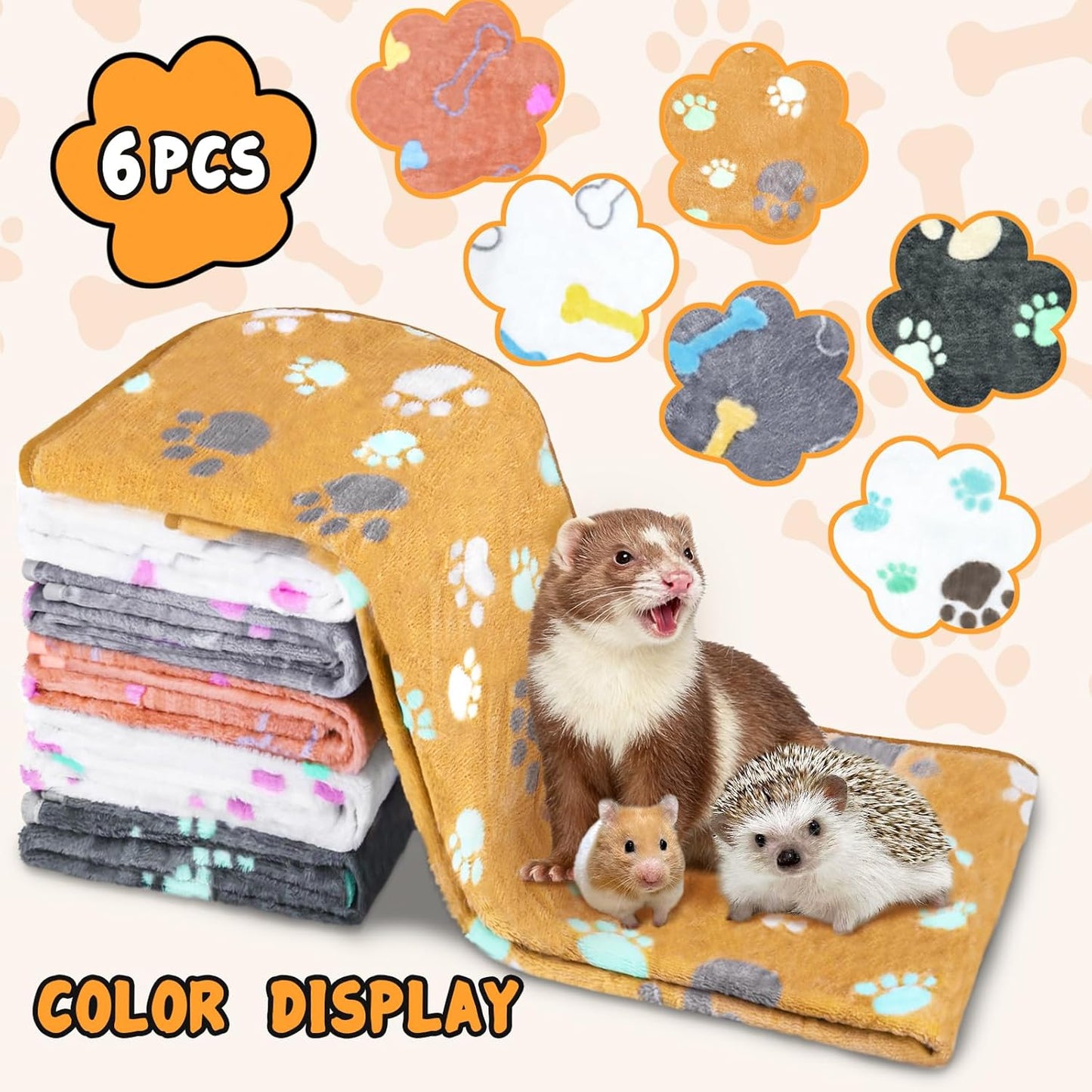 6 Pcs Washable Guinea Pig Blankets Absorbent Small Animal Fleece Bedding Cage Liners Reusable Pet Pee Pad Sleep Mat Pad Cover for Hamster Ferret Rabbit Chinchilla Hedgehog (Grey, 24" x 35")