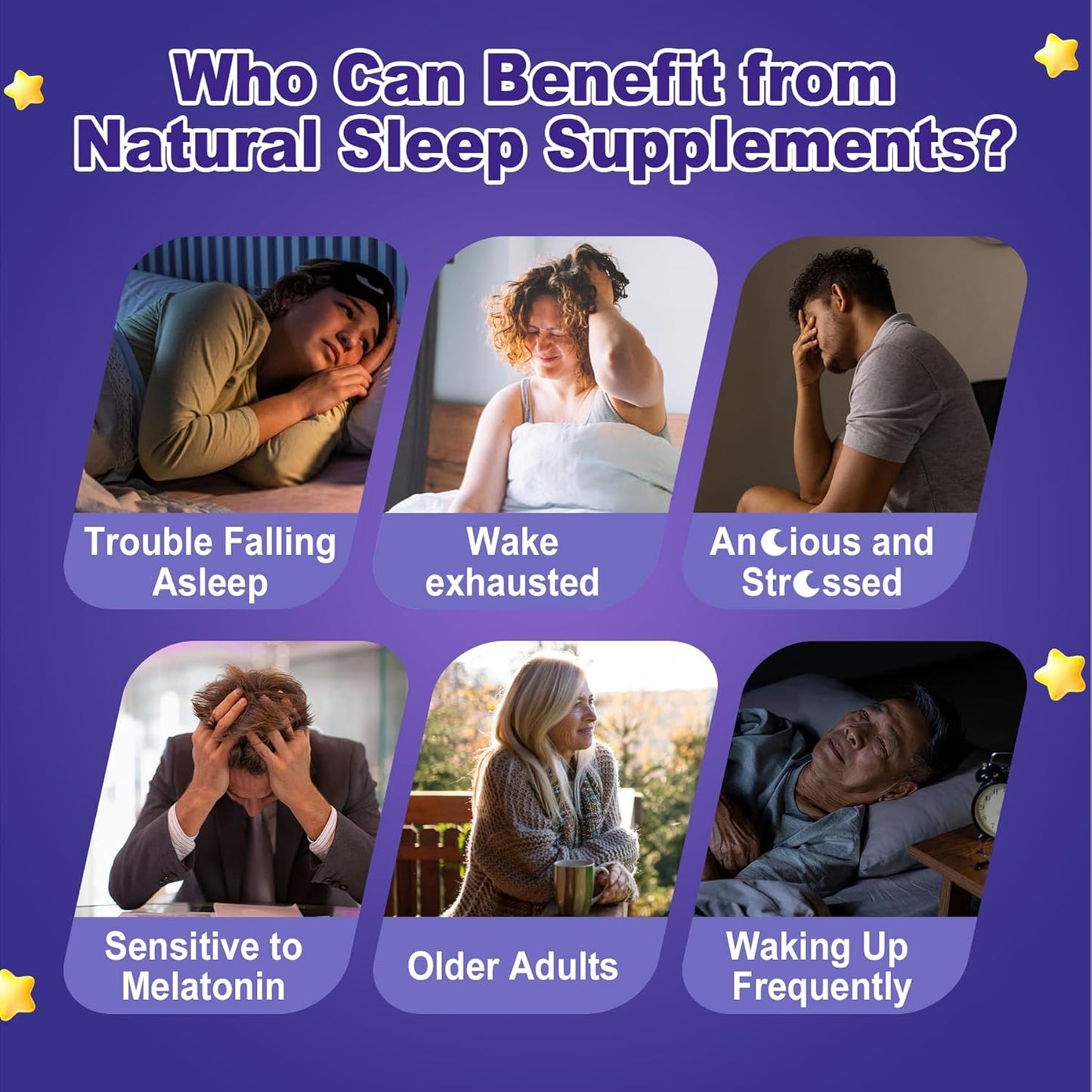 Melatonin Free Sleep Gummies with Magnesium Glycinate, GABA, 5-HTP, L-Theanine, Valerian, Chamomile, Lemon Balm, Vitamin D3 & B6 - Hormone & Drug- Free, Non-Habit Forming,2 Pack