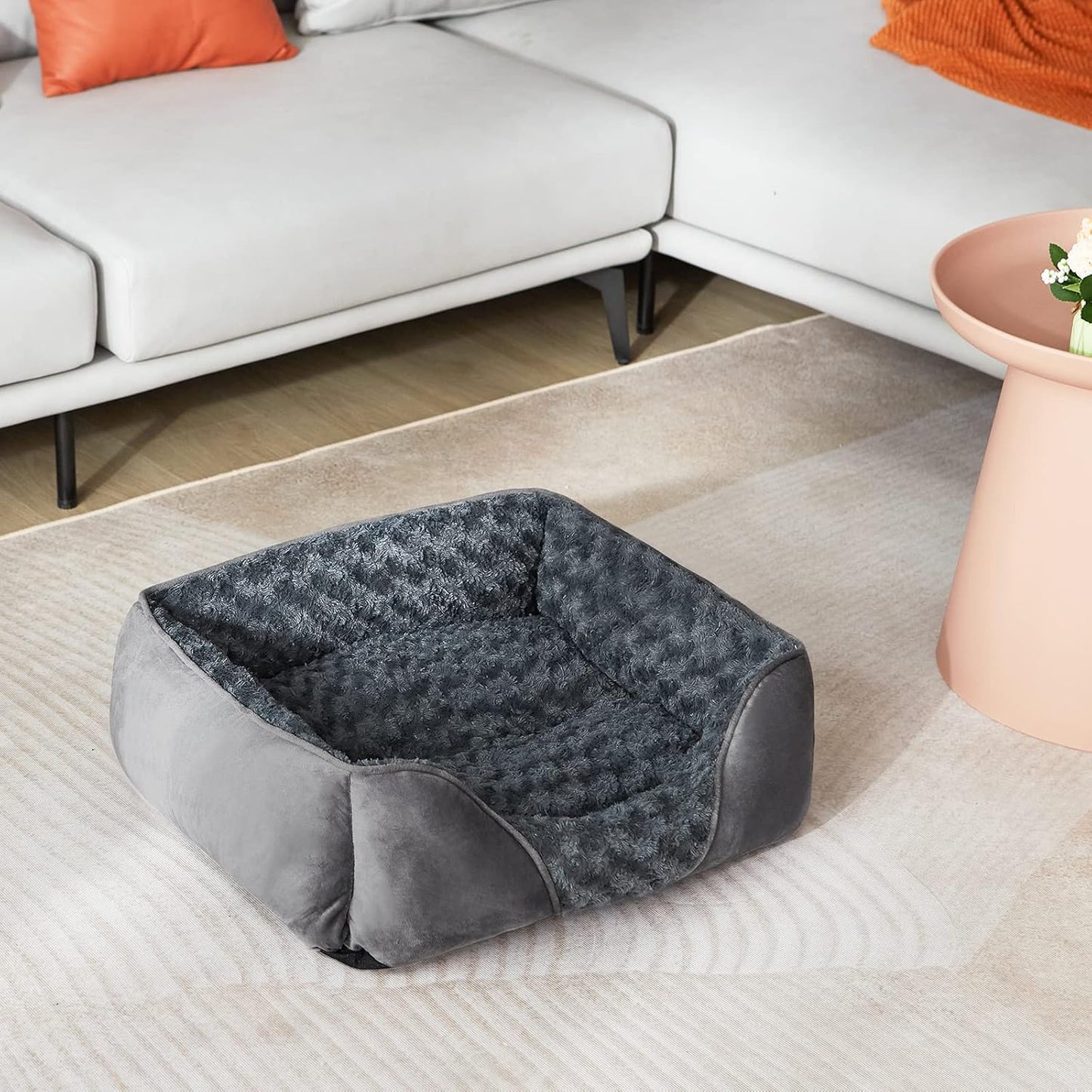 INVENHO Rectangle Washable Orthopedic Dog Bed for Small, Medium and Large Dogs, Soft Calming, Sleeping Puppy Bed Durable Pet Cuddler with Anti-Slip Bottom, S (20"x19"x6")