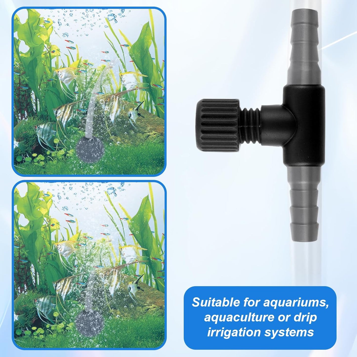 Aquarium Air Valve, 10 Pcs Aquarium Air Pump Control Valves T Shaped Single Way Plastic Air Flow Control Regulator Aquarium Air Pump Accessories for Fish Tank 3/16" ID Tubing (Black)