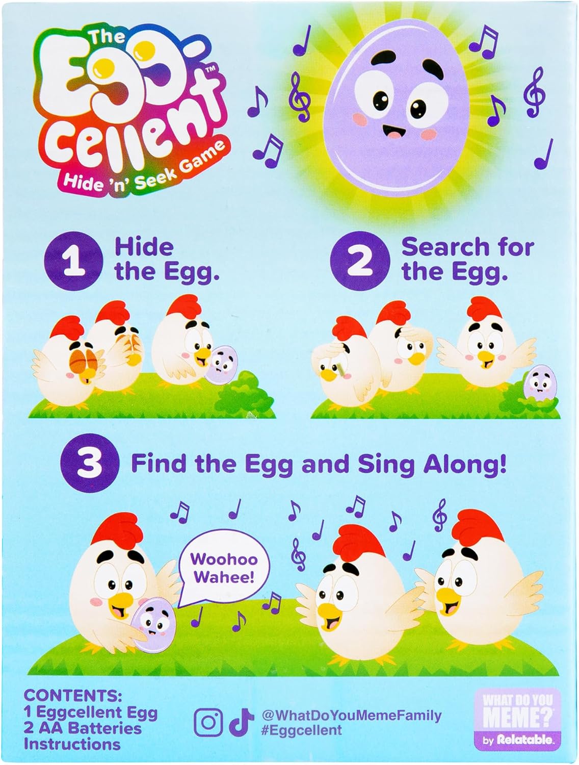 Eggcellent by Relatable, The Kid-Friendly Hide & Seek Game, Toddler Toys for Ages 3+, Includes 1 Eggcellent Light-Up Toy That Sings