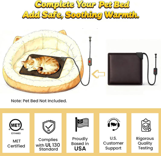 Cat Bed Warmer 10" x 9.5", Indoor Heated Pad Insert for Cats, Kittens & Small Dogs, Turns Any Cat or Dog Bed Into a Cozy Heated Bed, Safe Constant Temperature Heating & Chew-Resistant Cord