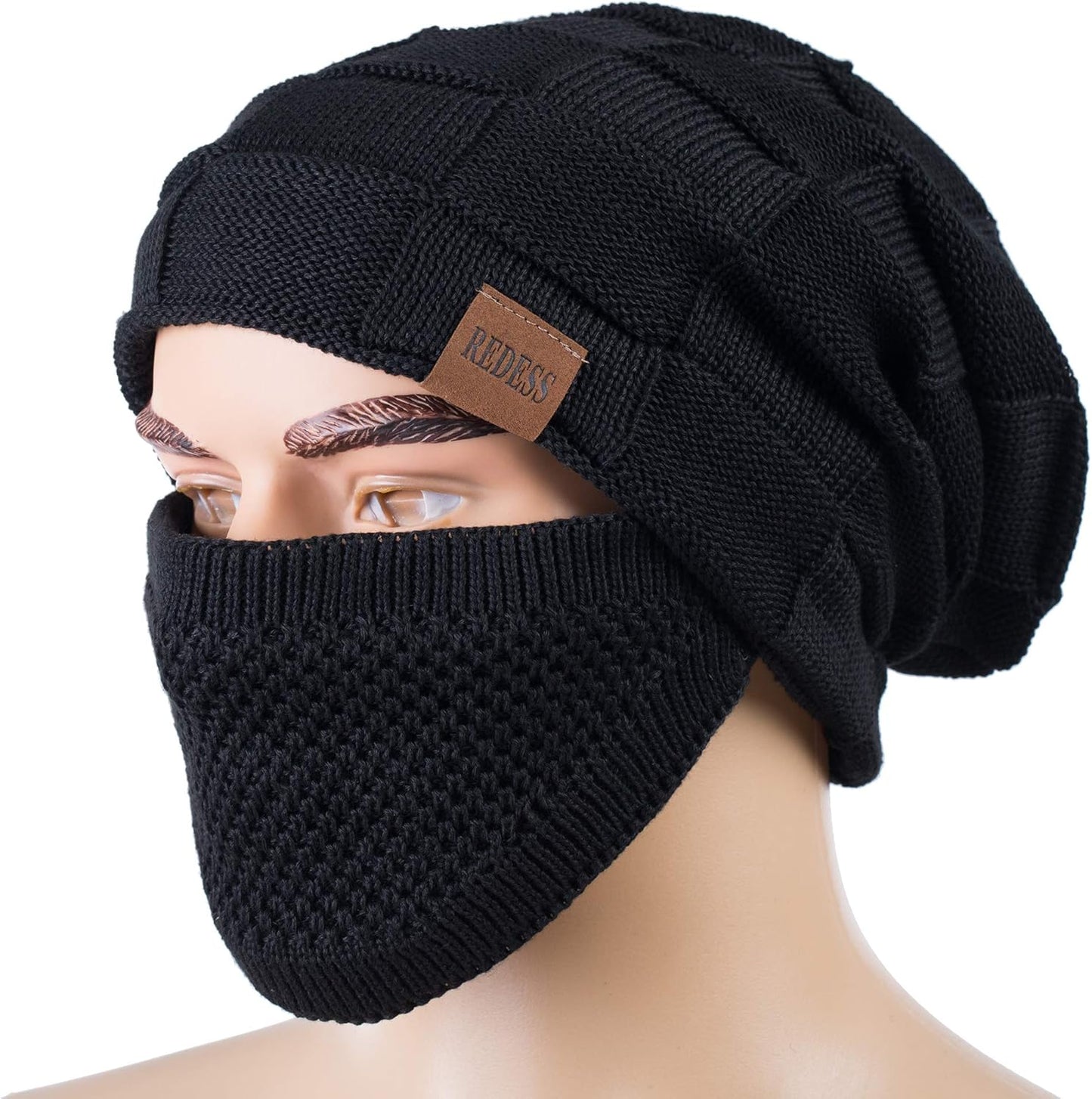 REDESS Beanie Hat for Men and Women Winter Warm Hats Knit Slouchy Thick Skull Cap with Face Cover