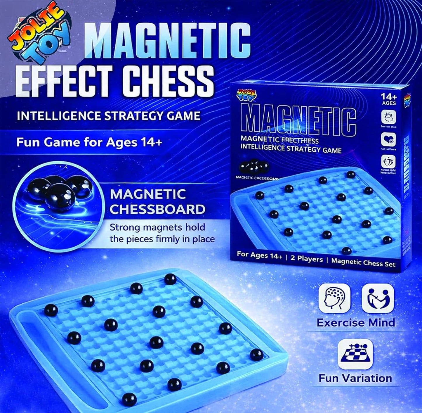 JOLIETOY Magnetic Effect Chess Set – Portable Folding Board Game with Strong Magnetic Pieces for Kids & Adults, Travel Friendly Educational Strategy Game