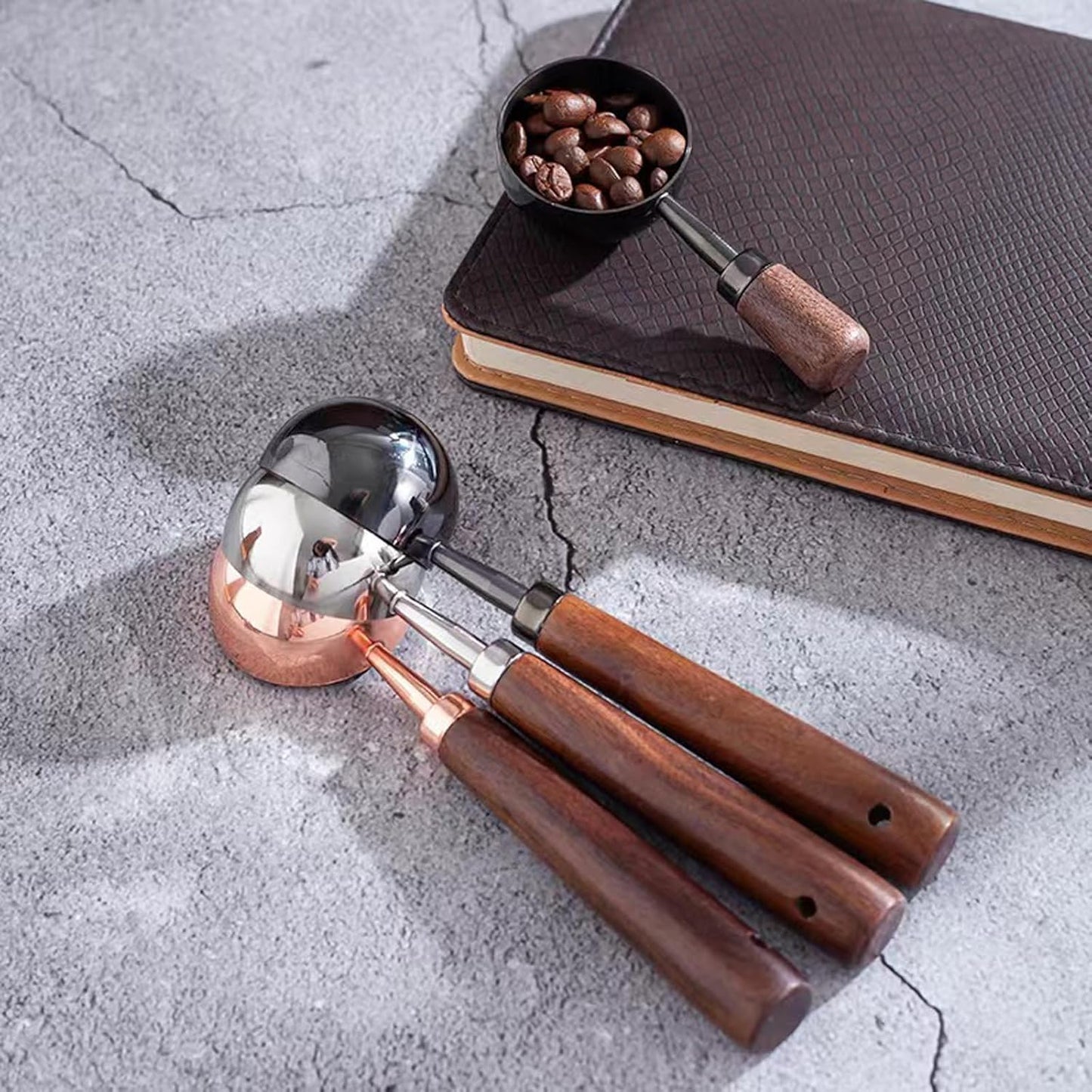 Vintage Coffee Measuring Spoon - 304 Stainless Steel, Coffee Scoop,10g Capacity, Walnut Handle - Perfect for Coffee, Tea, and More (Rose Gold)
