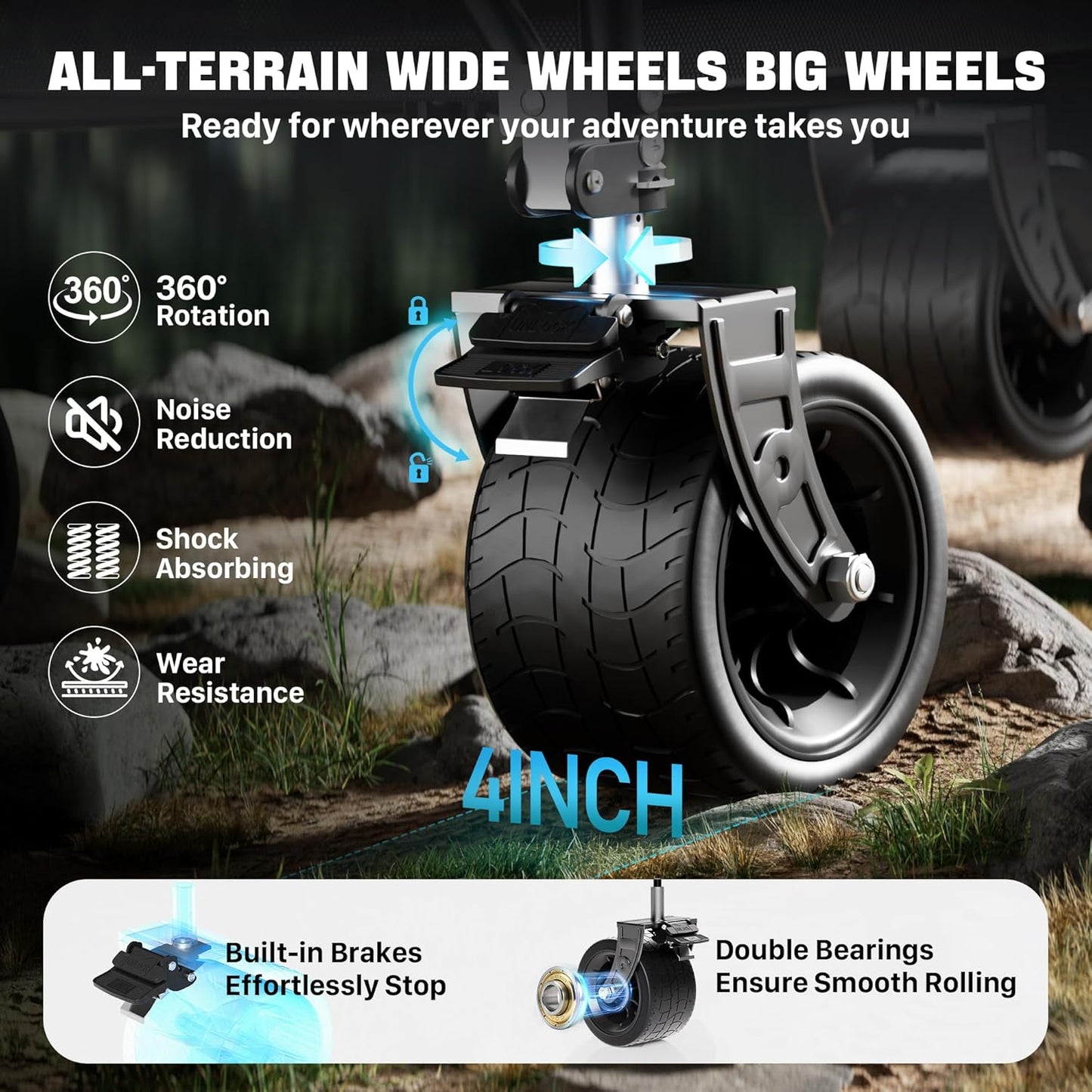 Homebetta 52" Heavy Duty Double-Layer Wagon with Brakes,560LBS Double Decker Wagon,650L Collapsible Wagons Carts with All-Terrain Big Wheels for Sports,Camping,Fishing,Transport