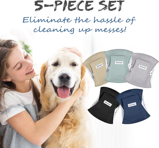 5 Pack Dog Diapers Male Reusable Belly Bands Washable for Medium Male Dogs, High Absorbency for Puppy & Doggy, Size M