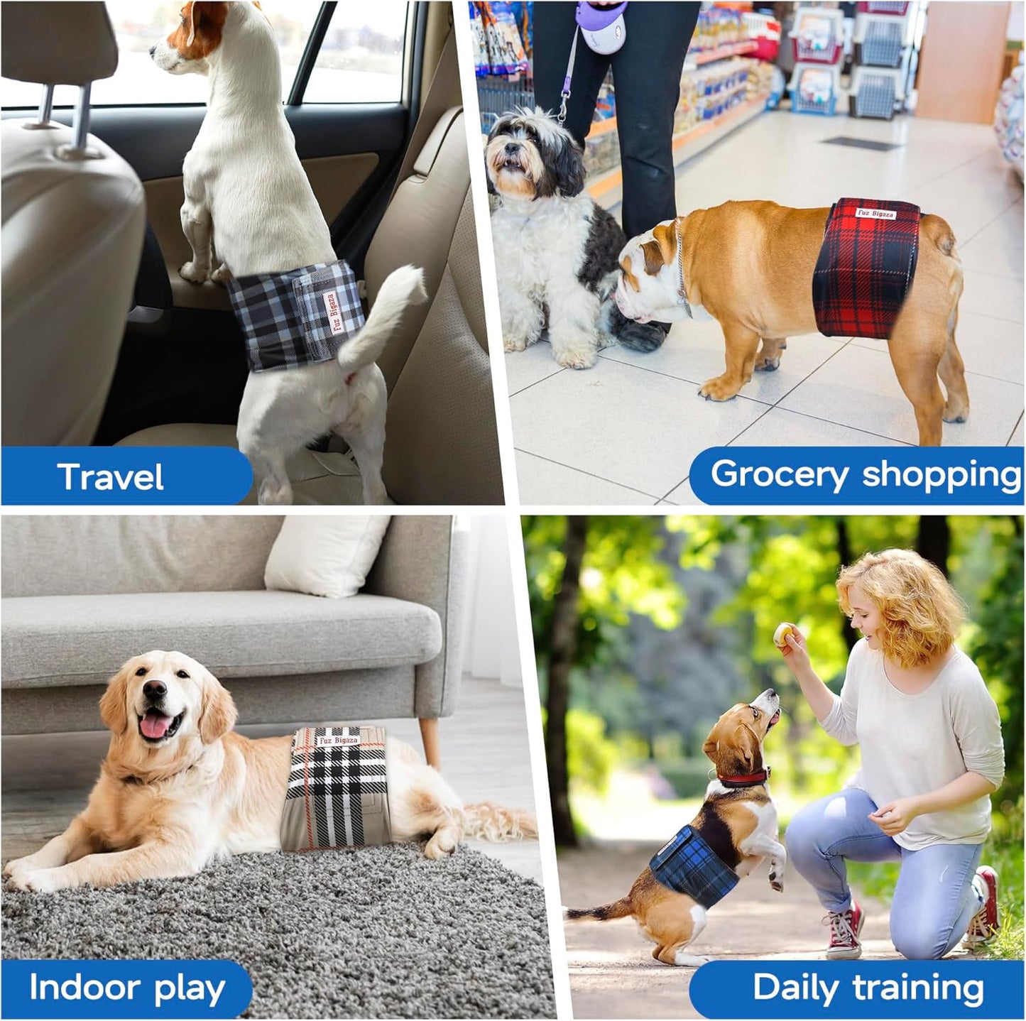5 Pack Male Dogs Diapers, Washable Reusable Premium Belly Bands for Male Dogs, High Absorbing Male Dog Pee Wraps for Doggie in Incontinence or Excitable Urination and Training Grid Middle