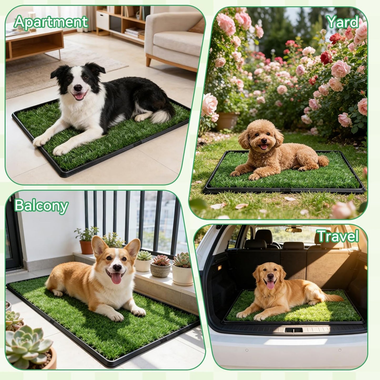 Dog Grass Pad with Tray,20"x25" Dog Litter Box, Artificial Turf Potty System with 2 Reusable Grass Patches + Washable Pee Pads, Portable Indoor Outdoor for Balcony Patio Apartment