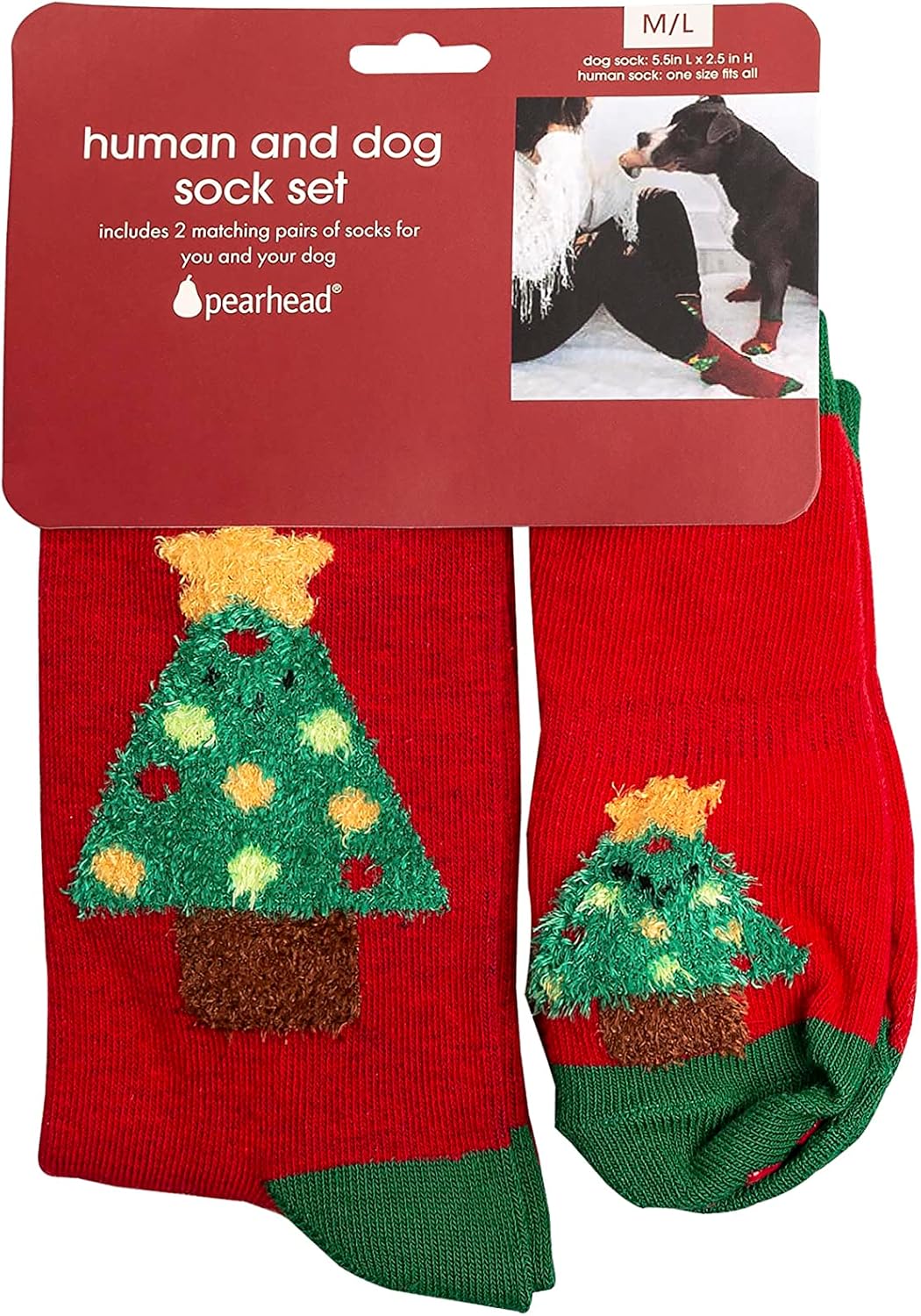 Pearhead Novelty Socks, Dog Sock Set, Matching Owner and Pet Apparel, Crew Length, Fun Holiday Novelty Gifts, Cotton
