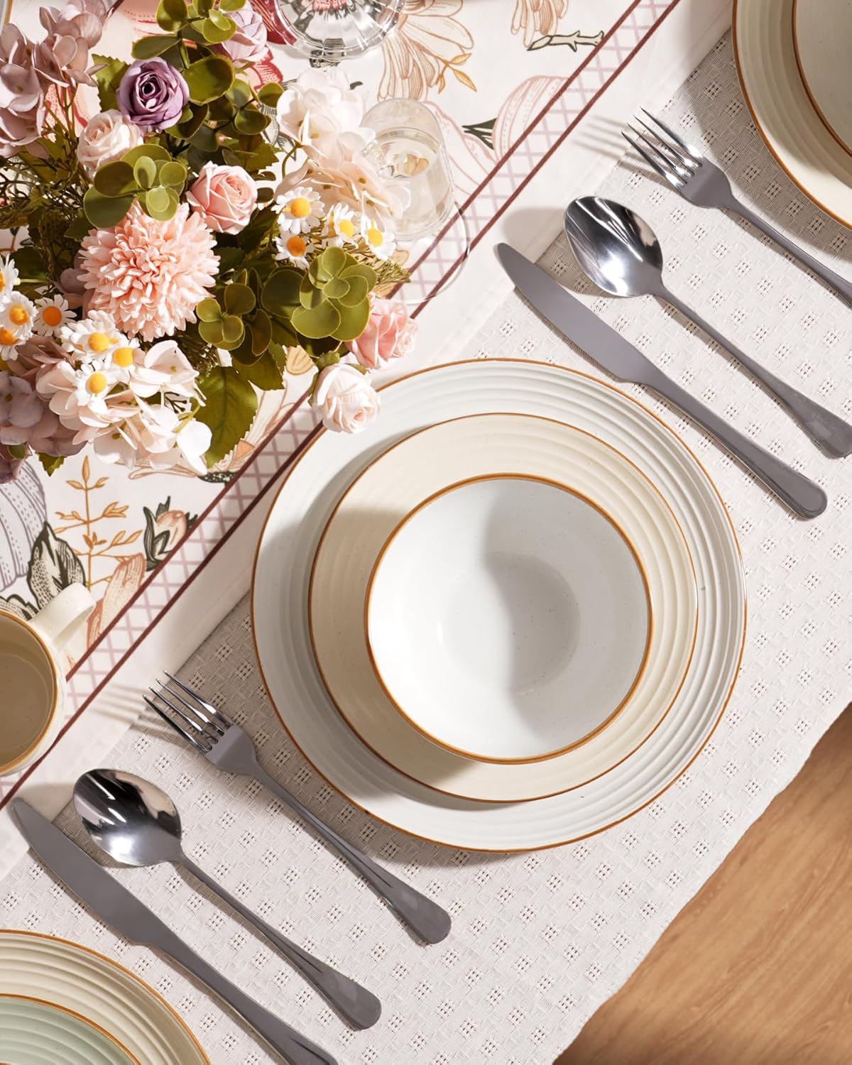 Famiware Jupiter Stoneware Dinnerware Sets, Handcrafted Plates and Bowls with Embossed Swirl & Speckles, Blue - Chip & Scratch Resistant, Dishwasher Microwave Safe Minimalist Dishes for 8 (24-Piece)