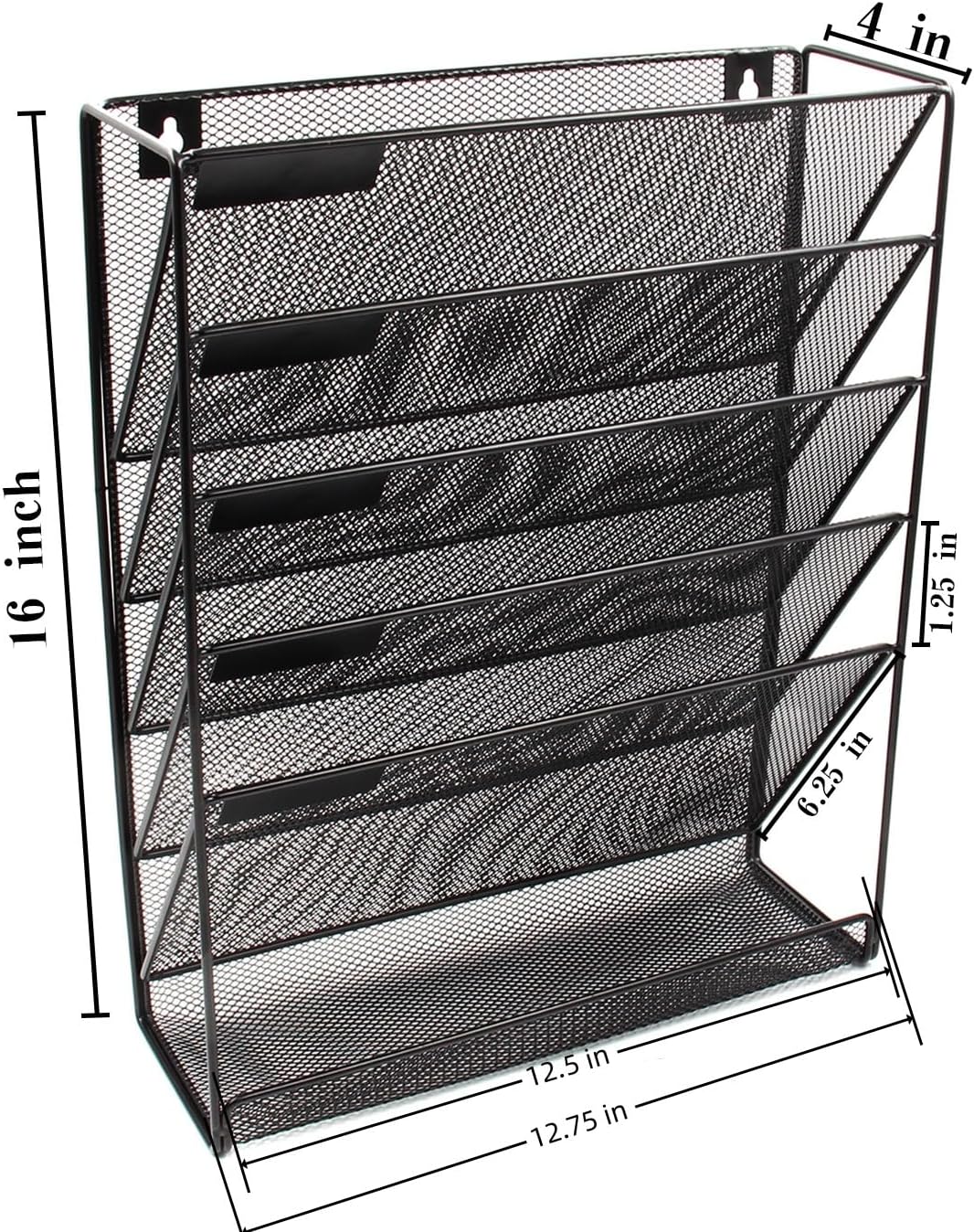 EasyPAG 5 Tier Wall File Holder, Mesh Hanging Folder Organizer with Classify Label, Versatile Desk File Holder, Vertical Wall Mounted Mail Organizer for Office Home Cubicle, Black