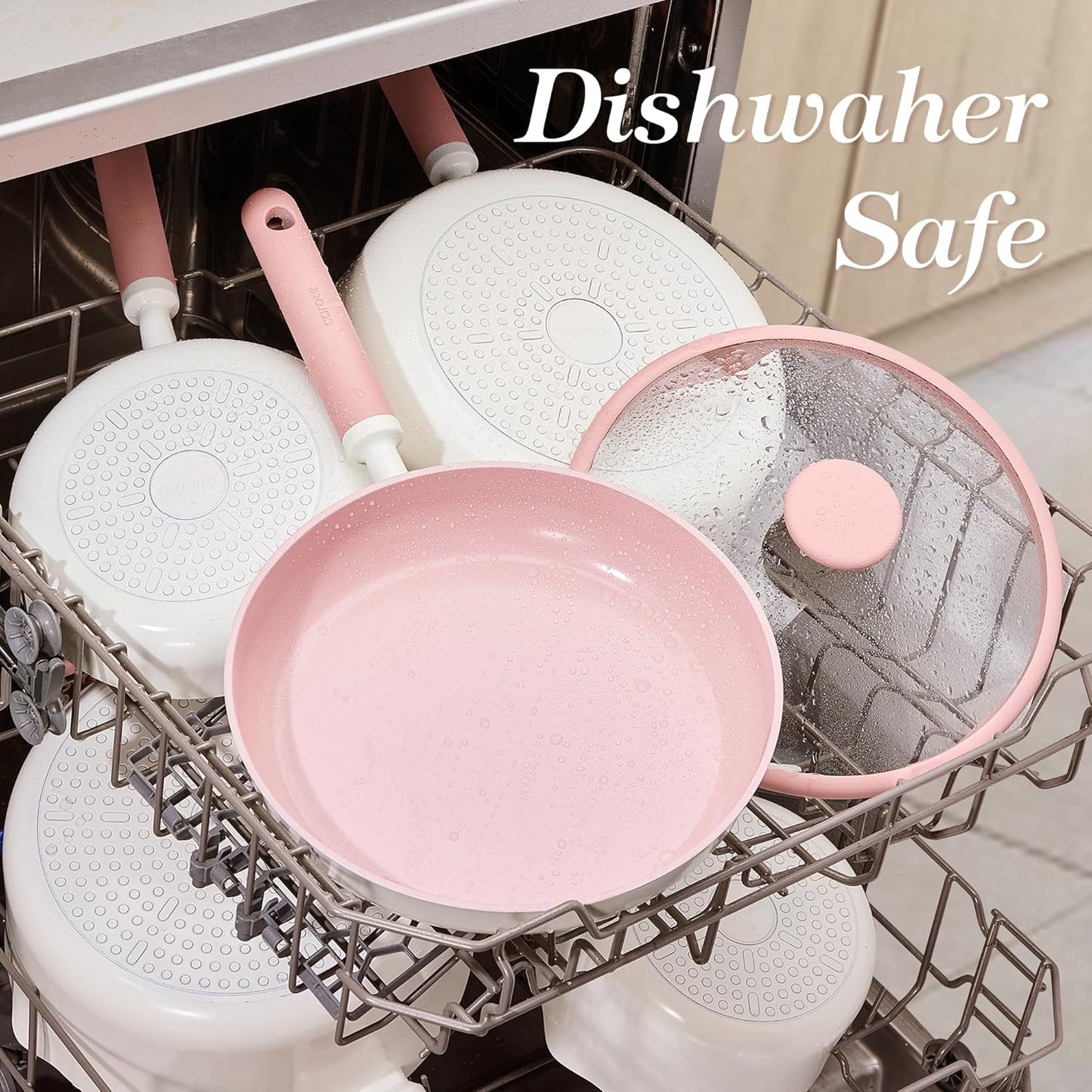 CAROTE Ceramic Cookware Set Nonstick, 15pcs Pots and Pans Set Non stick, Non Toxic Cookware,Dishwasher,RV/Camping Cookware Set, Pan and Pot with Kitchen Utensils, Pink