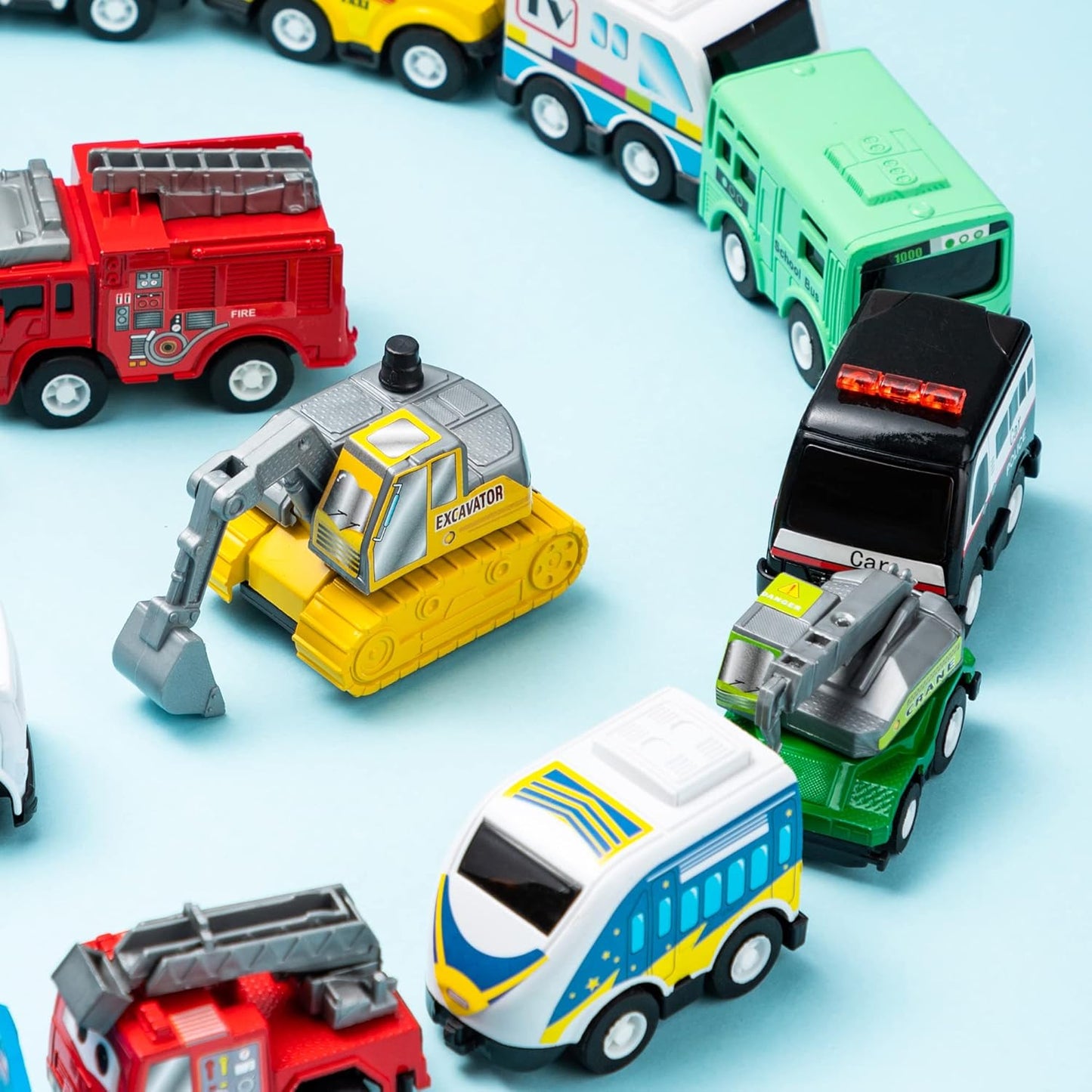 JOYIN 18 Pcs Pull Back City Cars and Trucks Toy Vehicles Set, Friction Powered Cars Toys for Toddlers, Easter Basket Stuffers, Party Favors for Kids 3-5, Gifts for Boys and Girls, Easter Egg Fillers